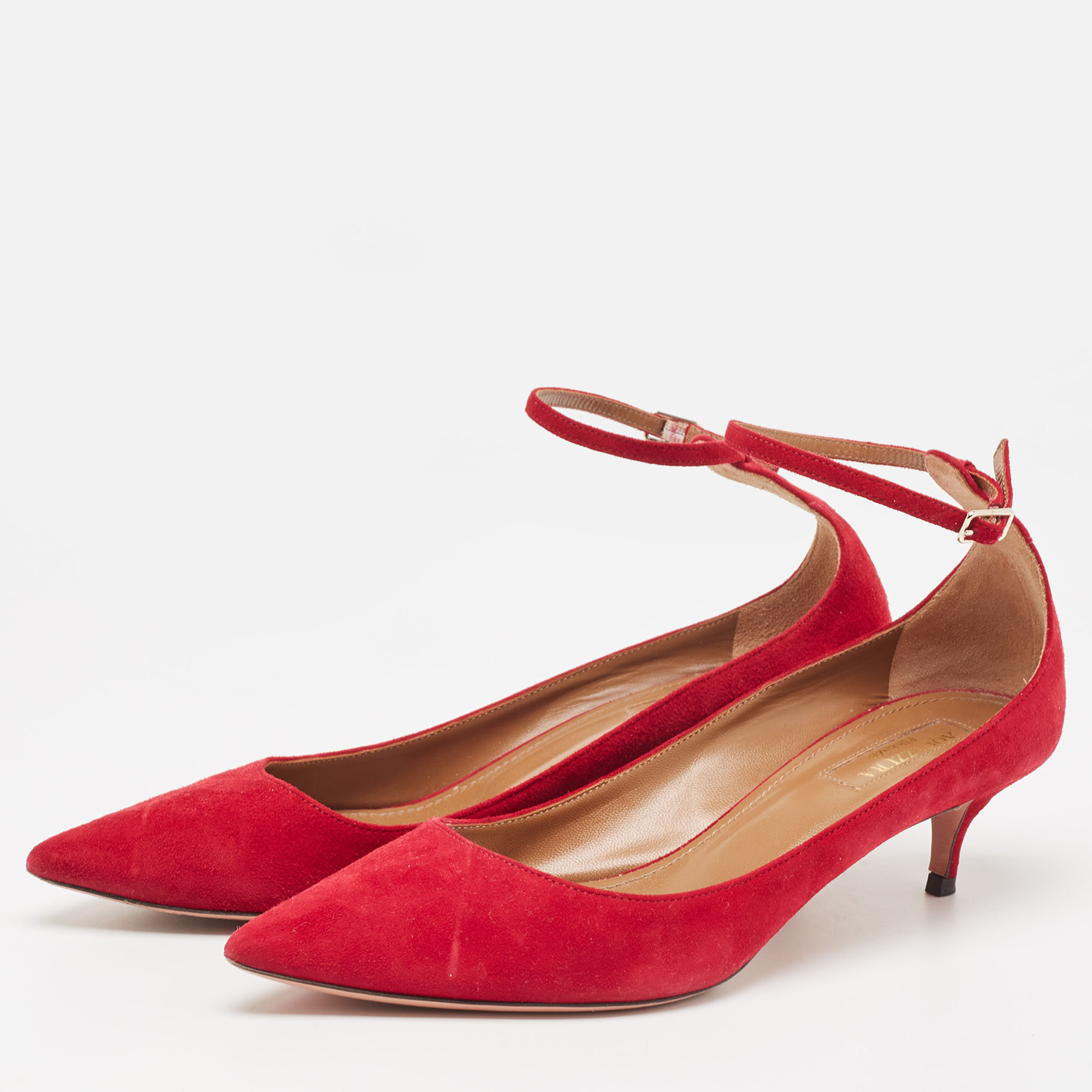 Aquazzura Red Suede Pointed Toe Pumps Size 37.5