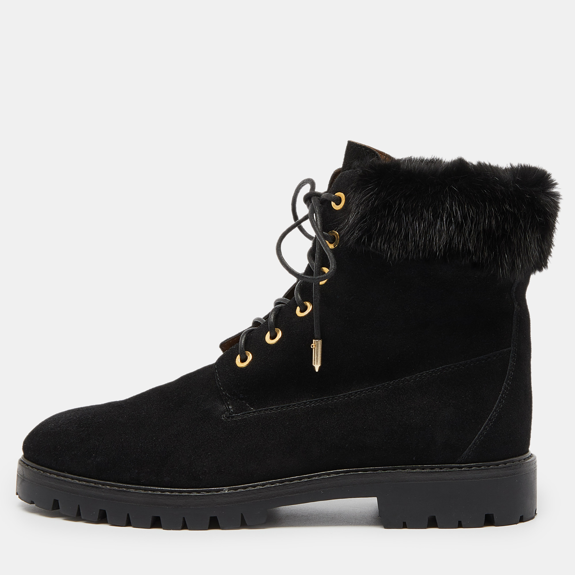 Aquazzura black suede and fur ankle boots size 40