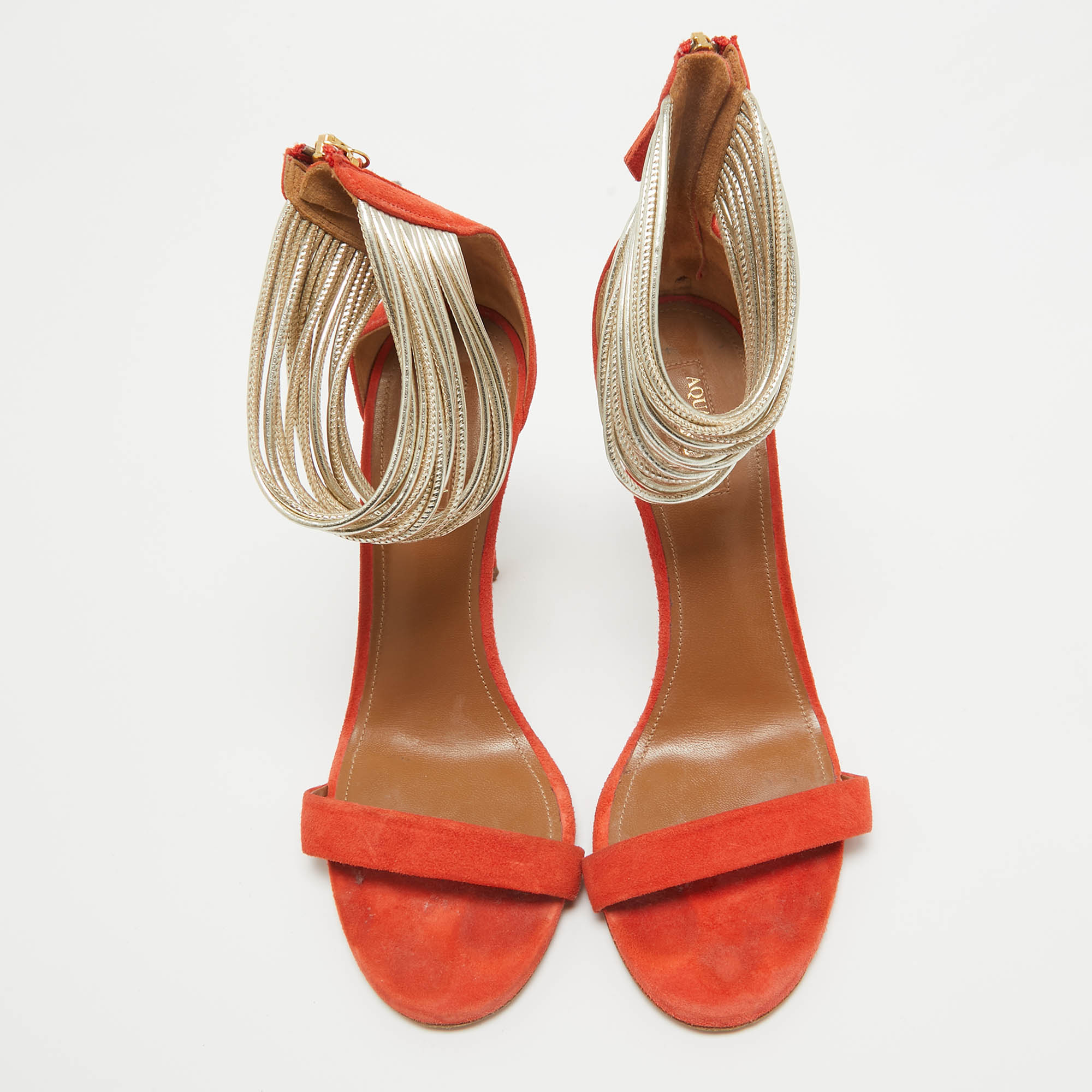 Aquazzura Orange Suede And Leather Ankle Strap Sandals Size 38.5