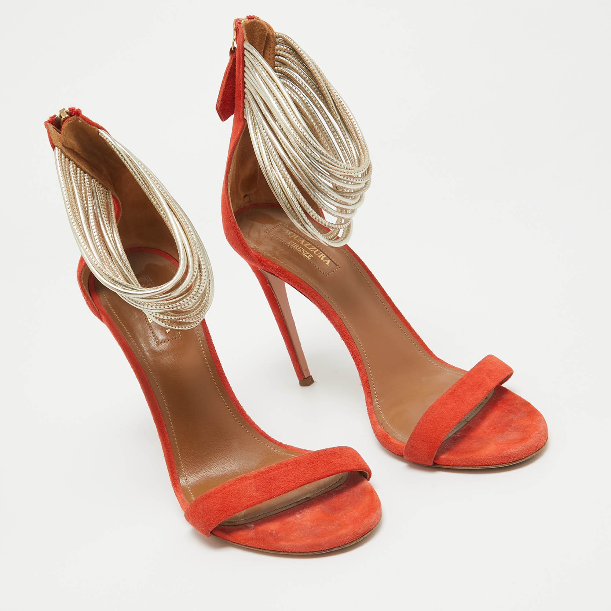 Aquazzura Orange Suede And Leather Ankle Strap Sandals Size 38.5