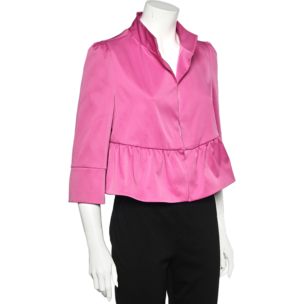 Armani Collezioni Pink Sateen Ruffled Cropped Jacket L