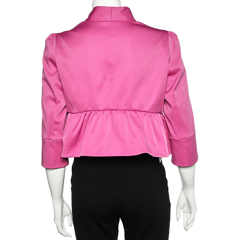 Armani Collezioni Pink Sateen Ruffled Cropped Jacket L