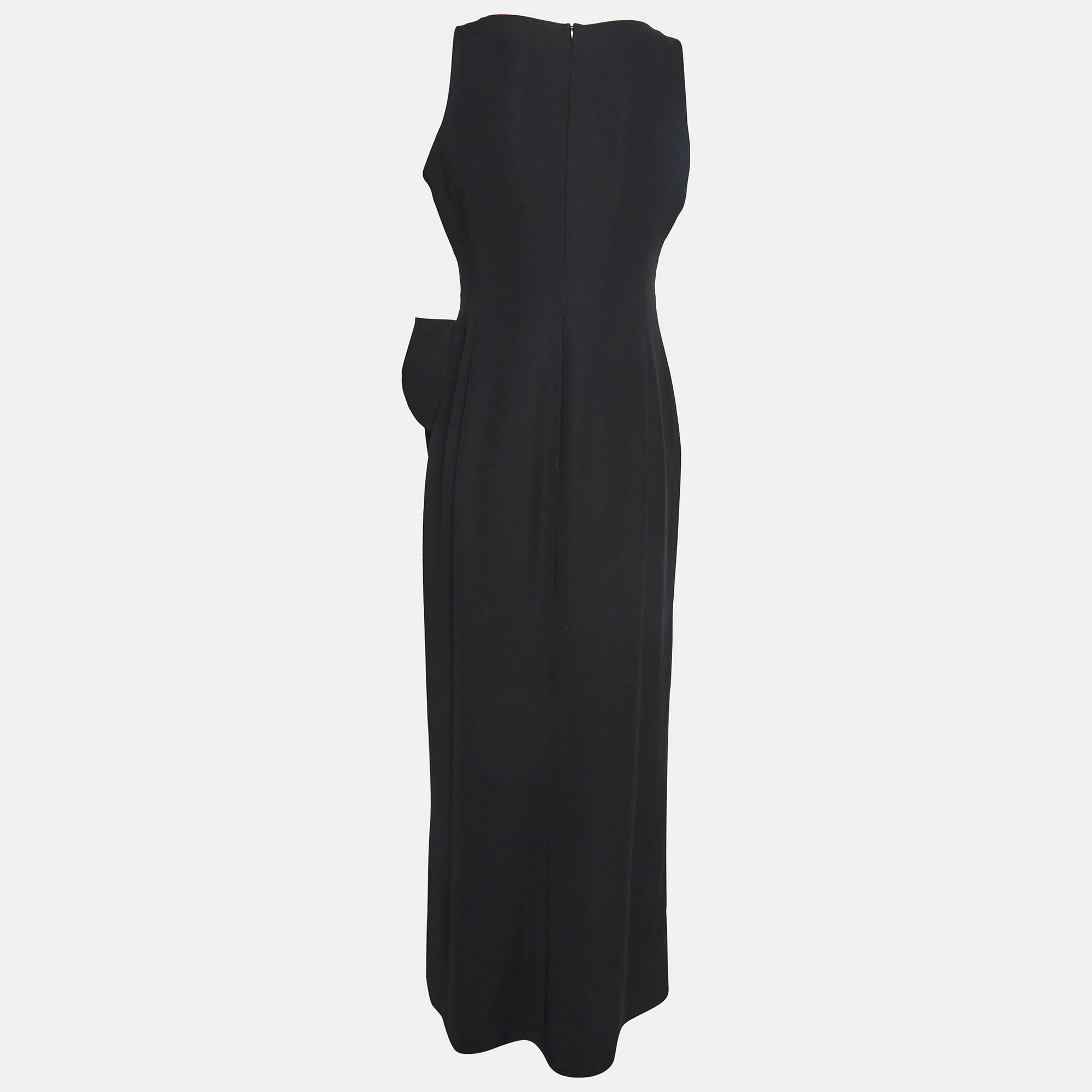 Armani Collezioni Black Crepe Pleated Faux Wrap Maxi Dress M