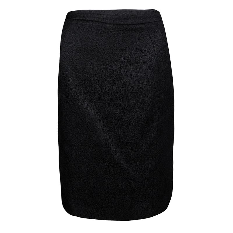 Image of Armani Collezioni Black Textured Wool Silk Pencil Skirt S