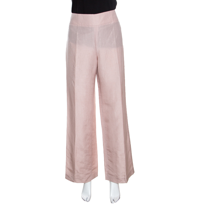 Image of Armani Collezioni Blush Pink Linen High Waist Wide Leg Pants M