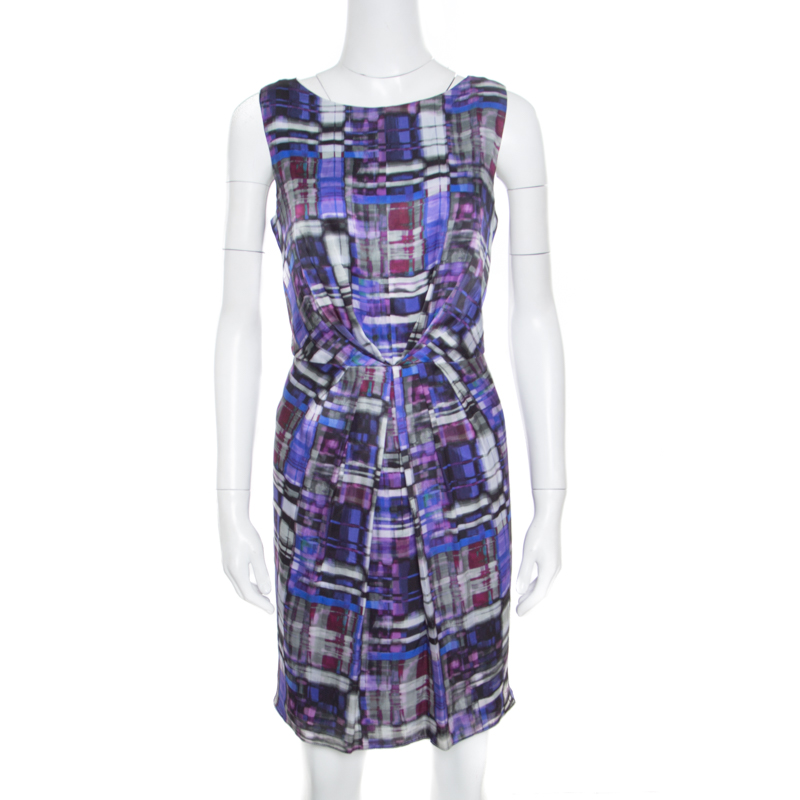 Image of Armani Collezioni Multicolor Printed Silk Pleated Sleeveless Dress M