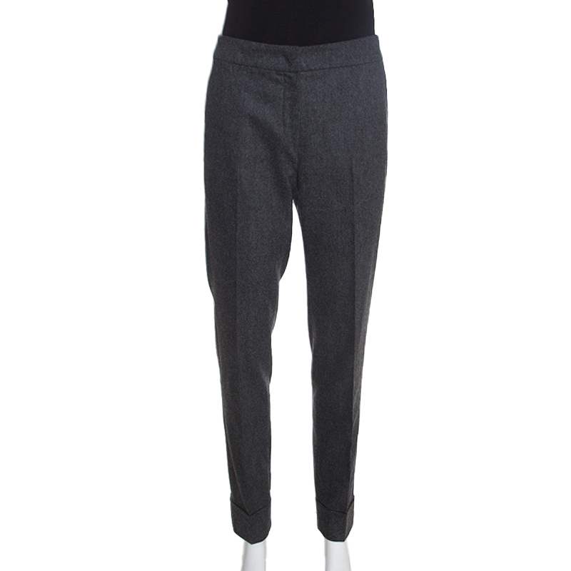 Image of Armani Collezioni Dark Grey Felted Wool Straight Fit Trousers M