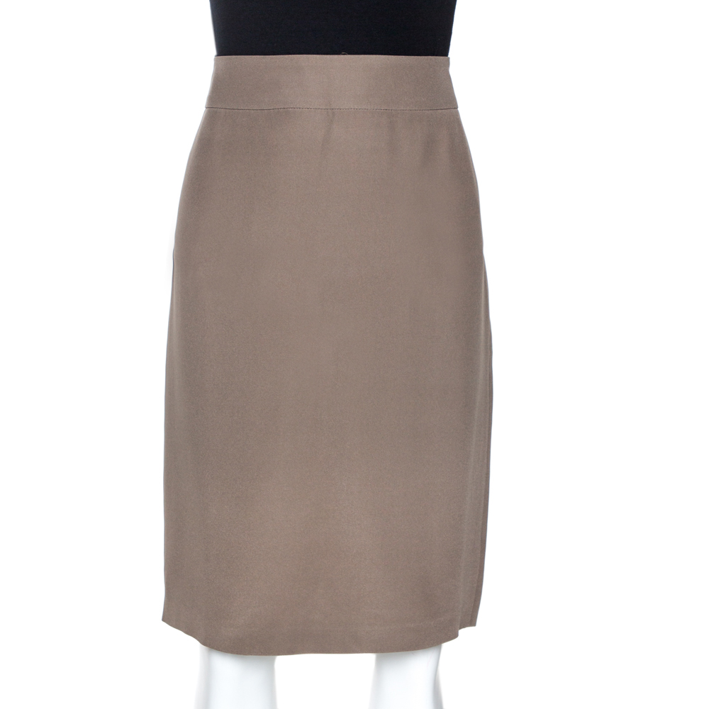 Image of Armani Collezioni Olive Green Silk Blend Pencil Skirt M