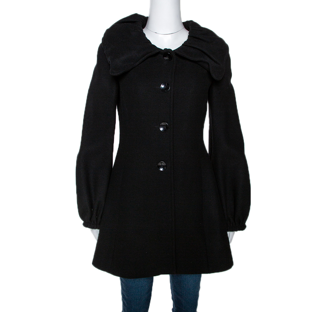 Image of Armani Collezioni Black Wool Ruffle Collar Short Coat S