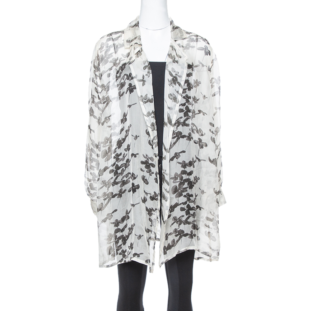 Image of Armani Collezioni Grey Silk Stencil Floral Ruched Top M