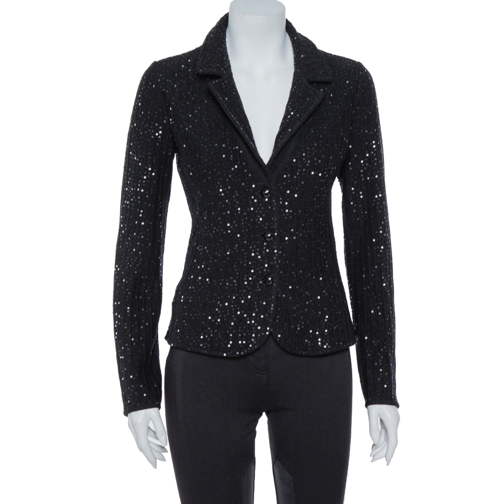 Image of Armani Collezioni Black Sequin Embellished Wool Blazer M