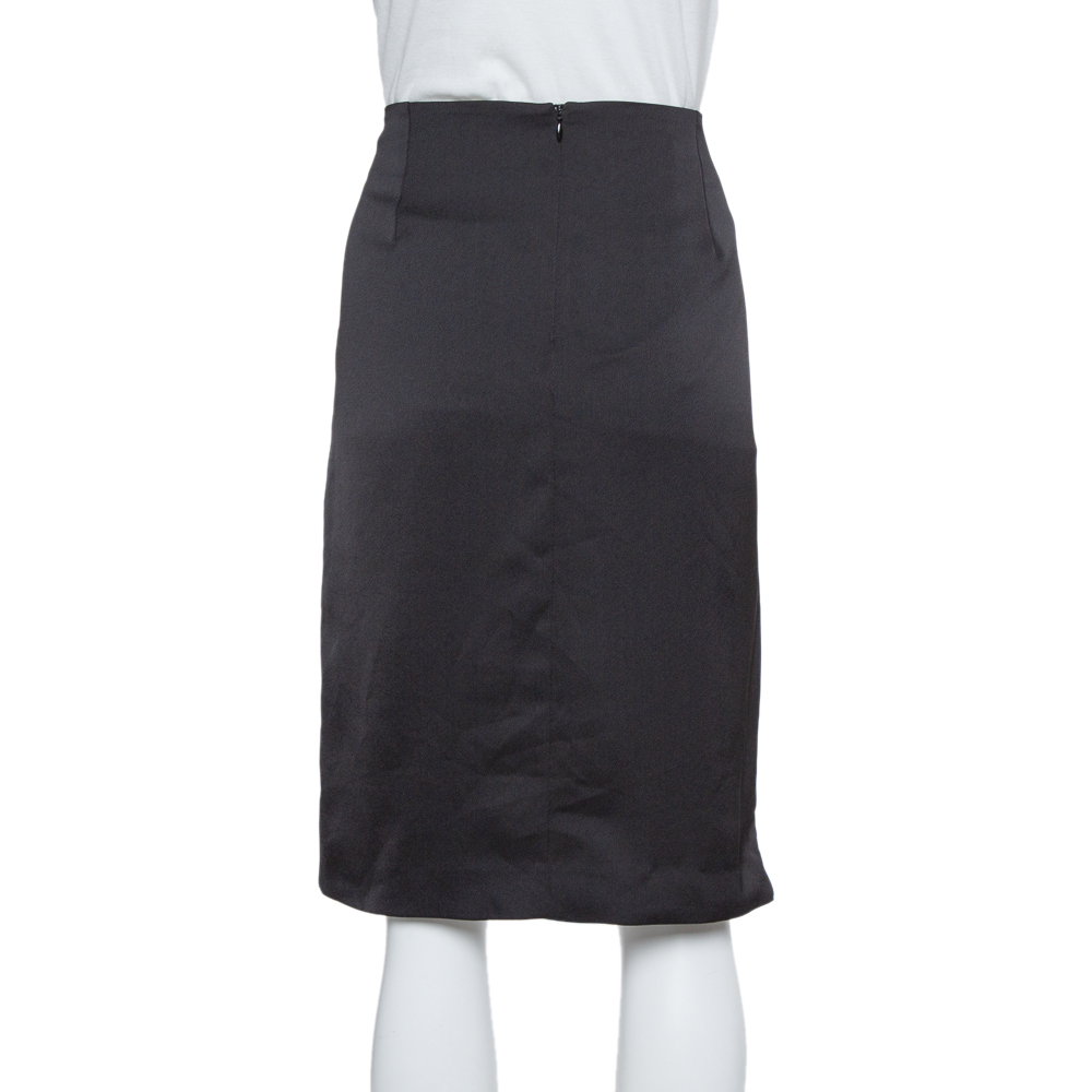 Armani Collezioni Black Georgette Draped Knee Length Skirt L