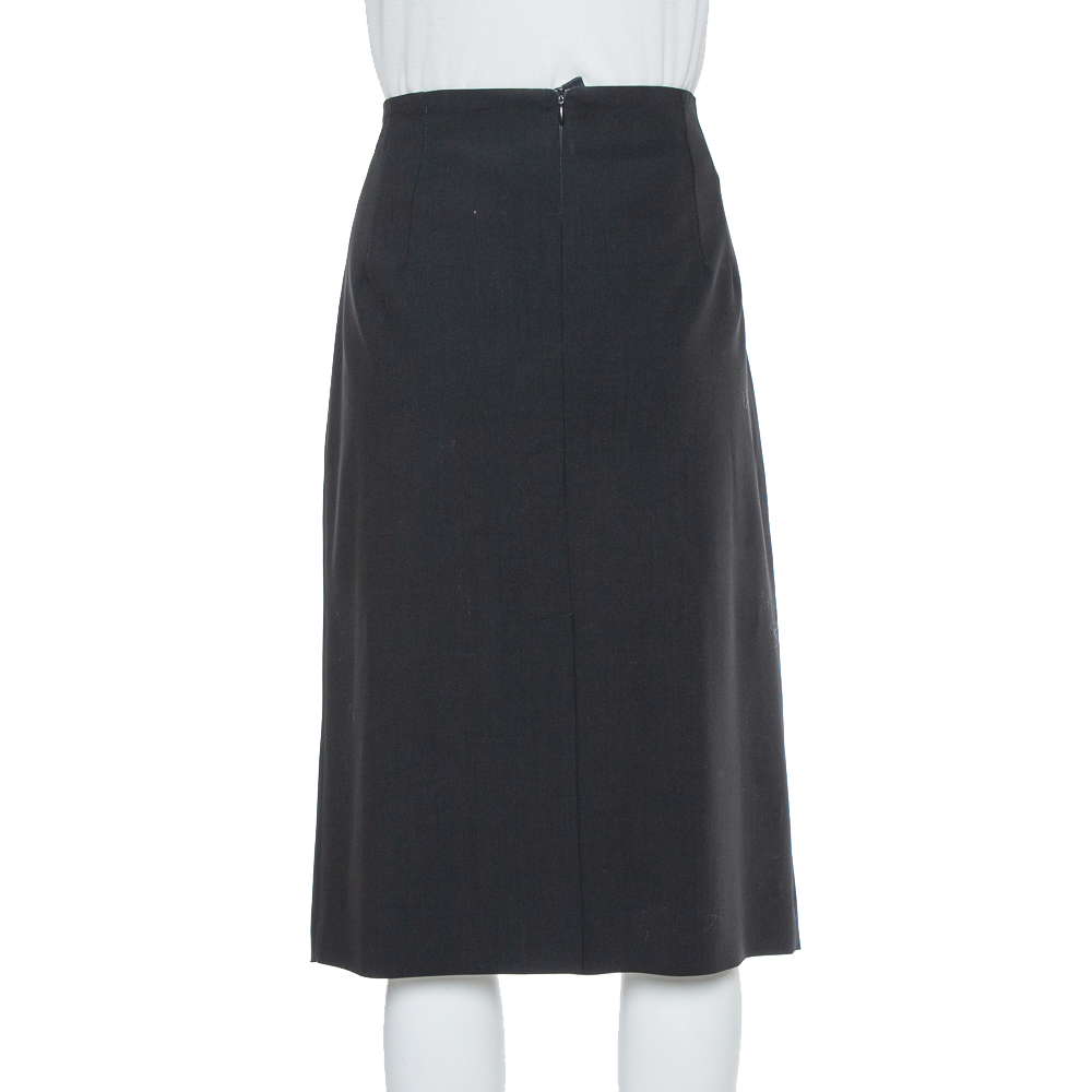 Armani Collezioni Black Wool Crepe Pencil Skirt L