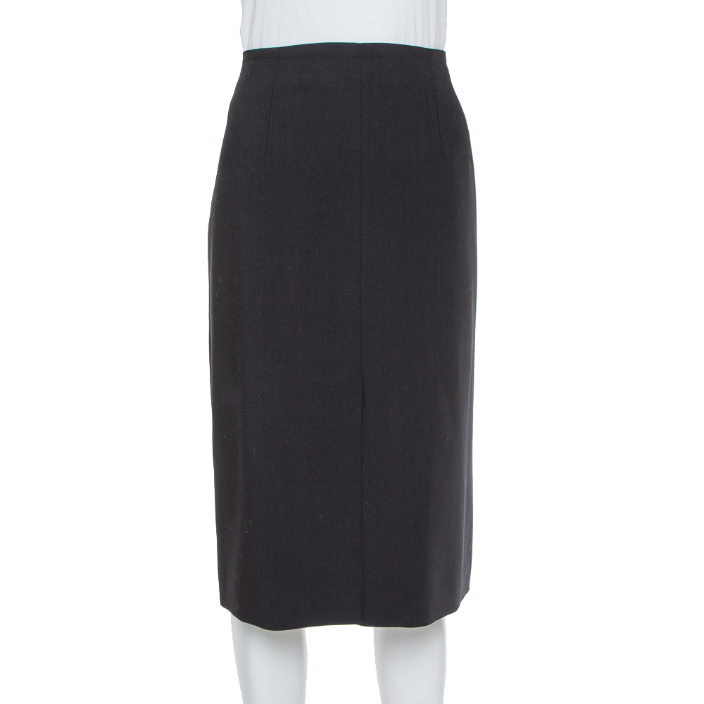 Armani Collezioni Black Wool Crepe Pencil Skirt L