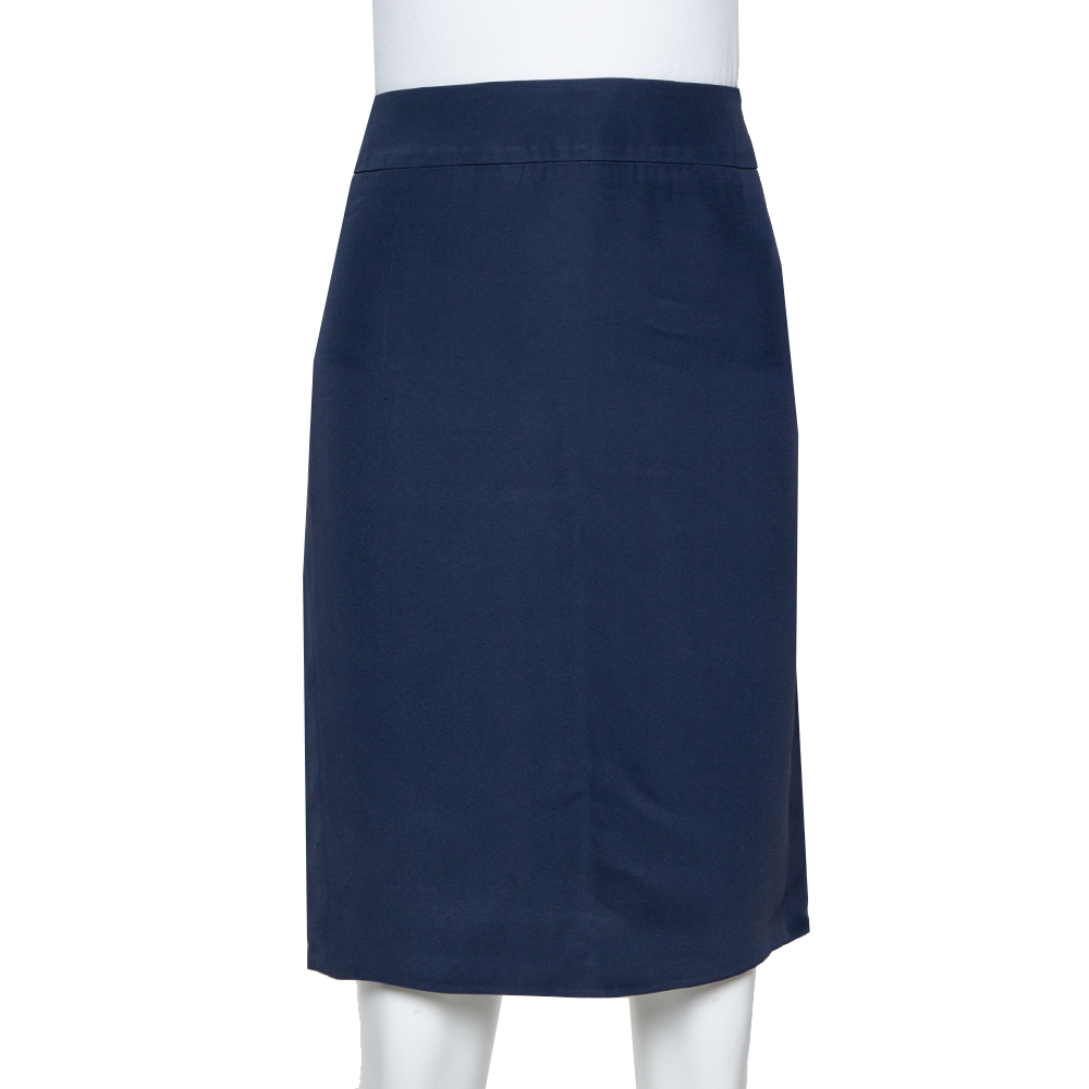 Armani Collezioni Navy Blue Crepe Pencil Skirt M