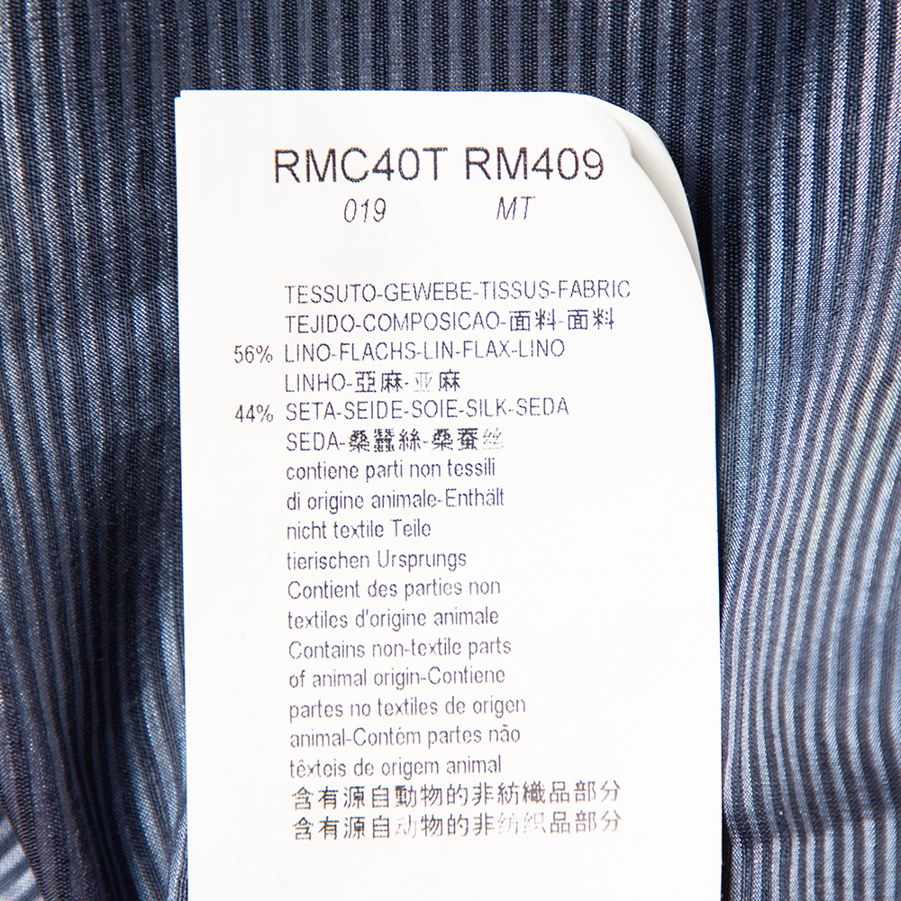 Armani Collezioni Navy Blue Striped Linen & Silk Sleeveless Long Shirt M