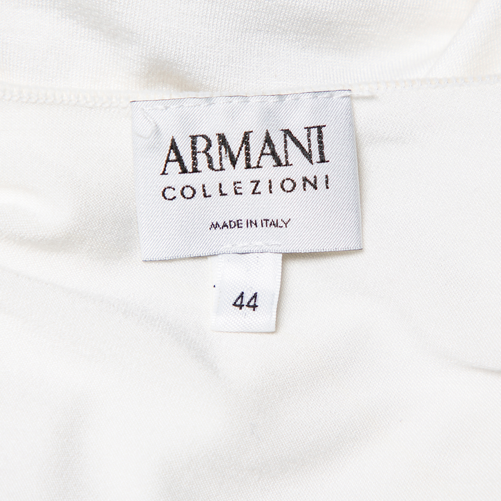 Armani Collezioni White Knit Draped Neck Detail Top M