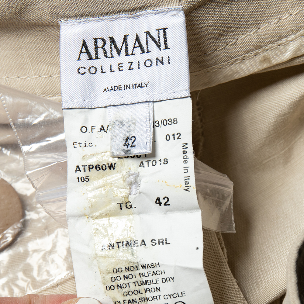 Armani Collezioni Beige Linen And Silk Wide Leg Trousers M