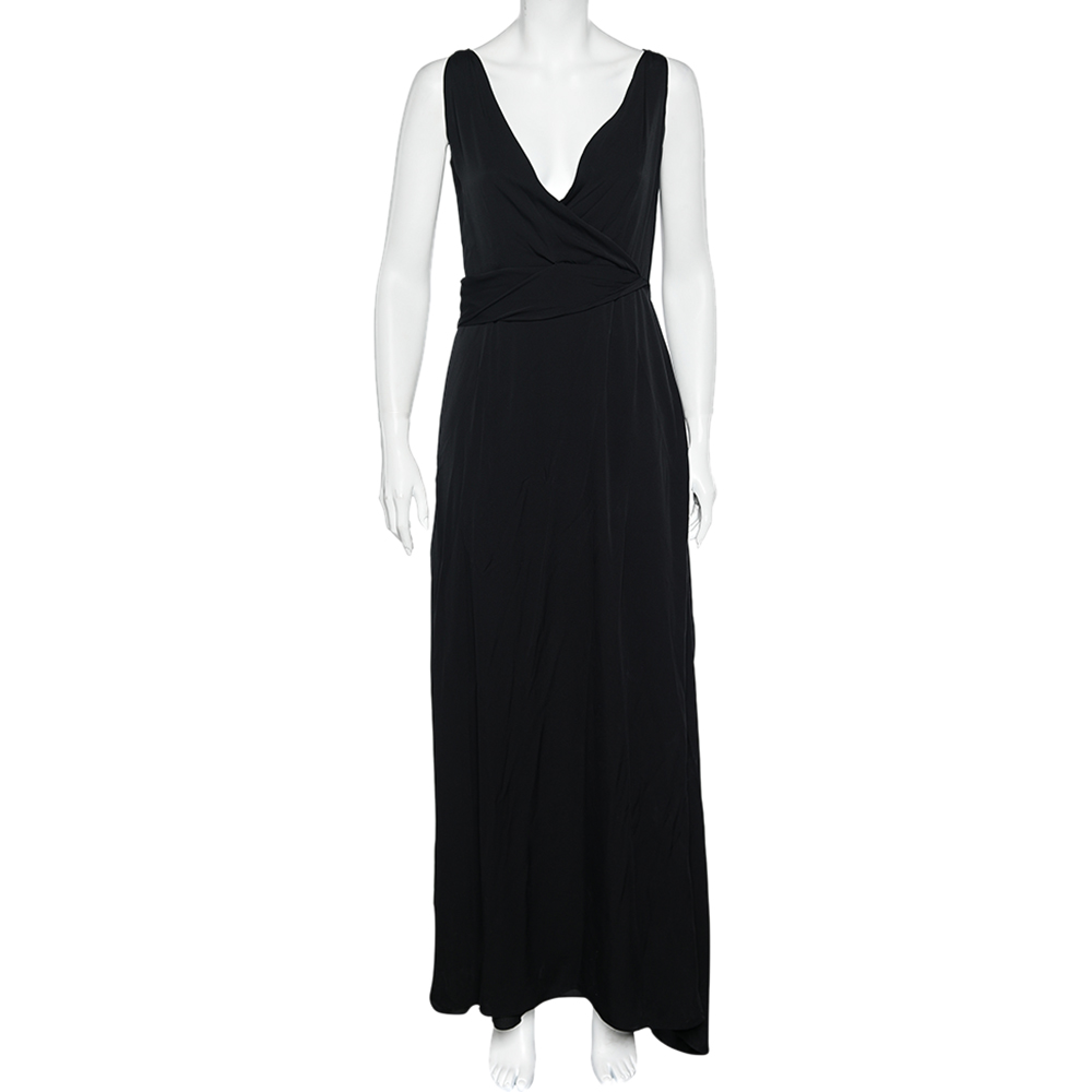 Armani collezioni black silk sleeveless maxi dress m