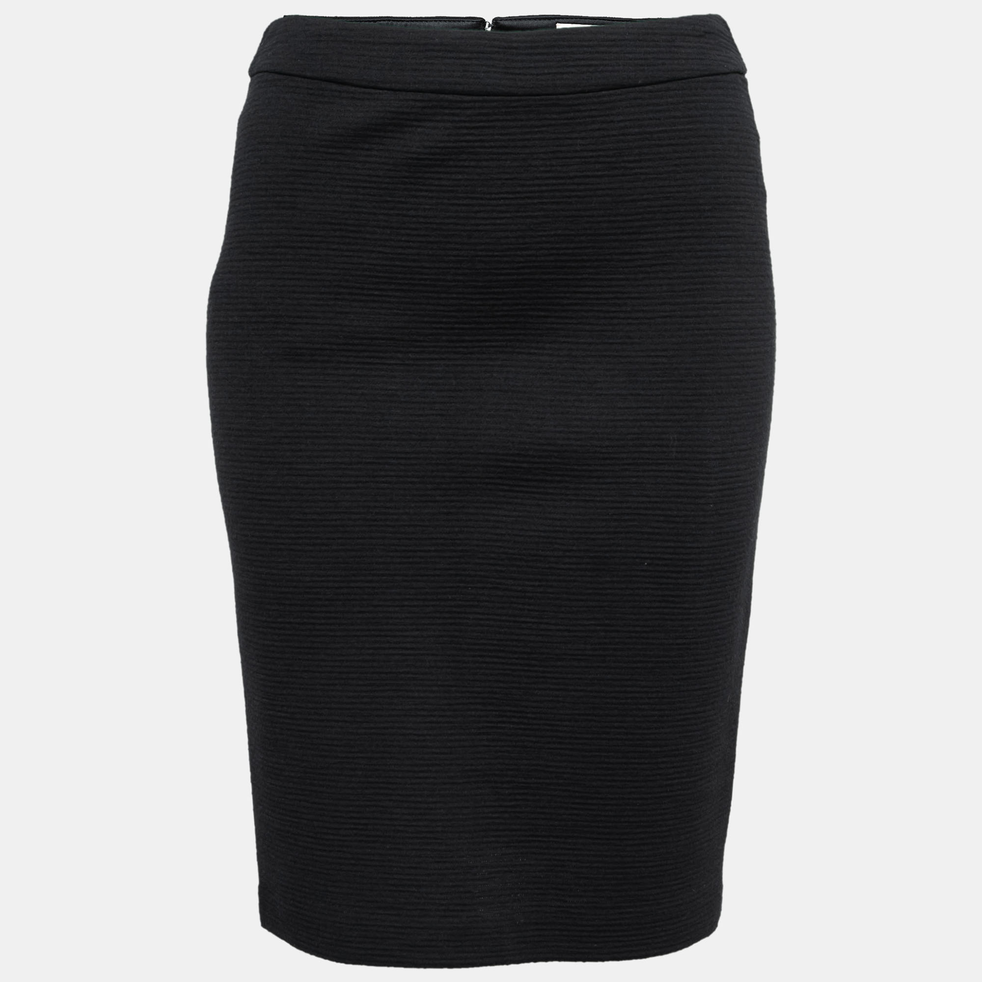 Armani Collezioni Black Wool Stretch Pencil Skirt S