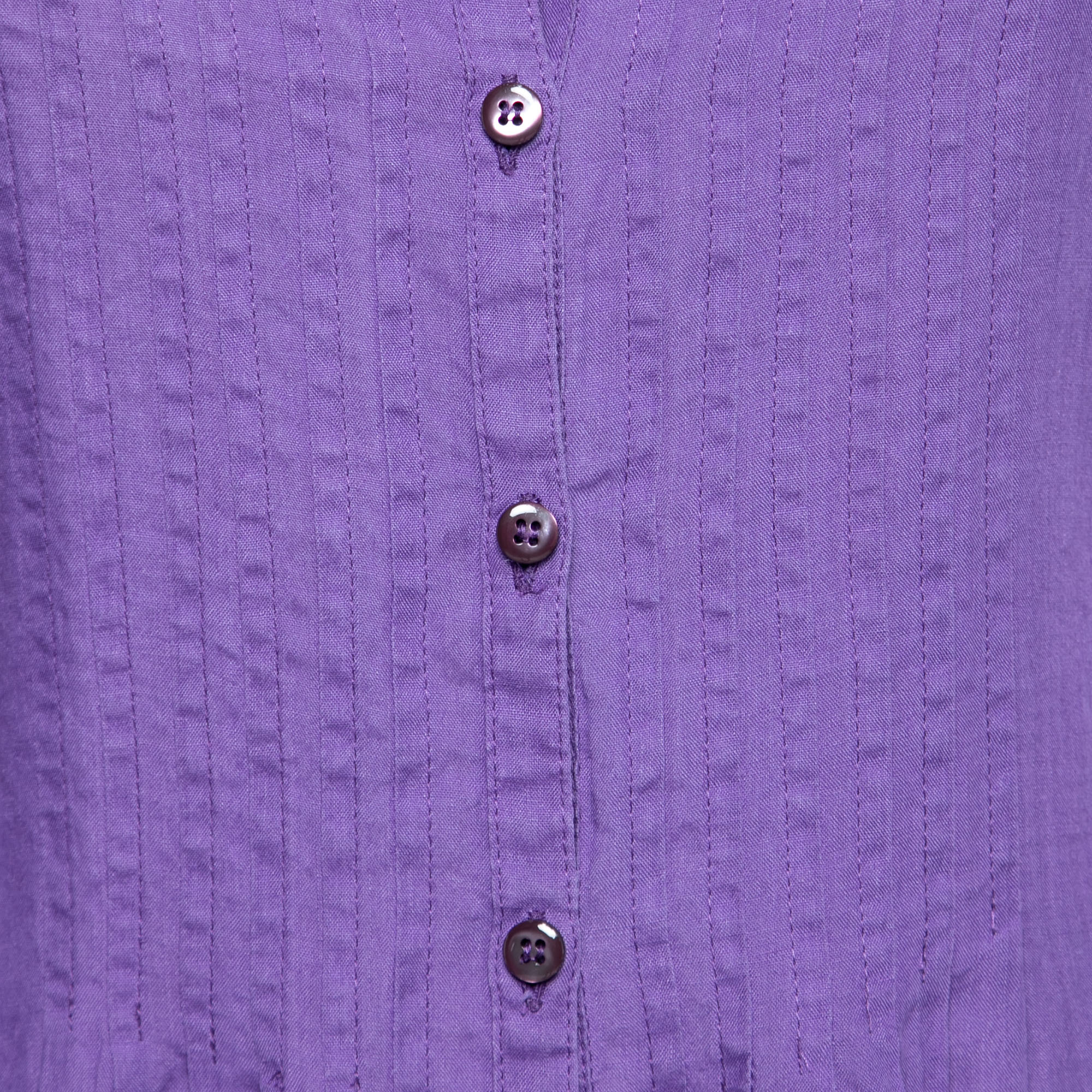 Armani Collezioni Purple Synthetic Pintuck Button Front Tunic S