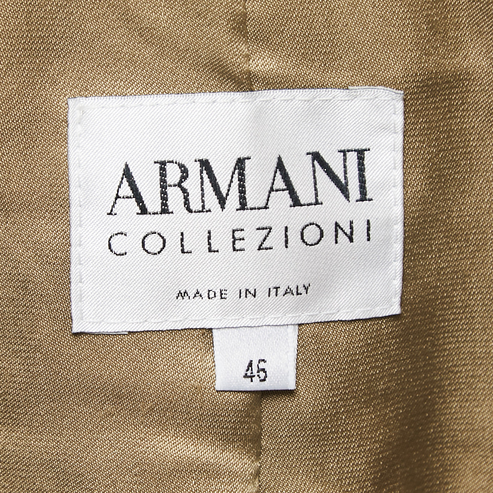 Armani Collezioni Dark Beige Patterned Wool Single Breasted Blazer L