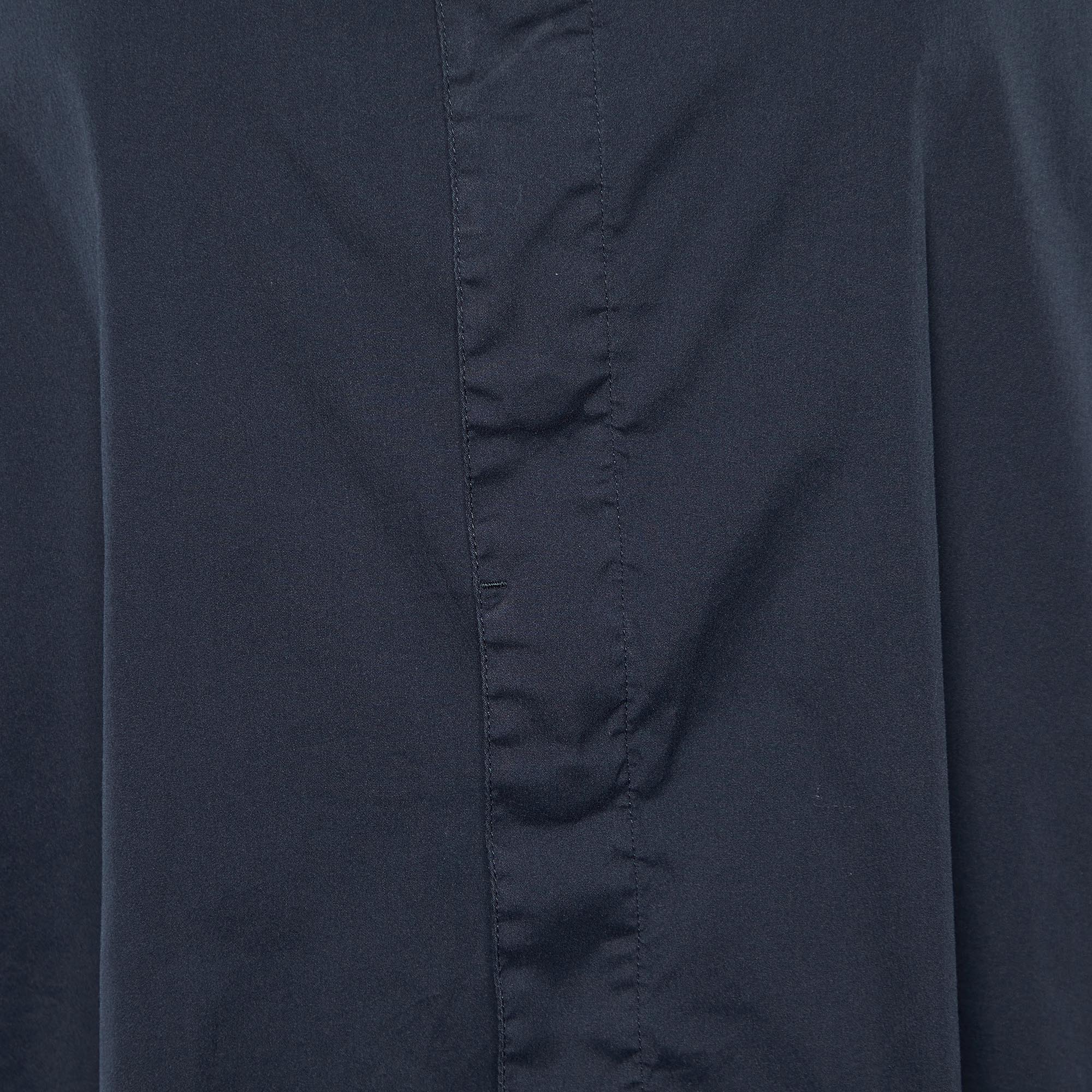 Armani Collezioni Navy Blue Cotton Collarless Shirt XL