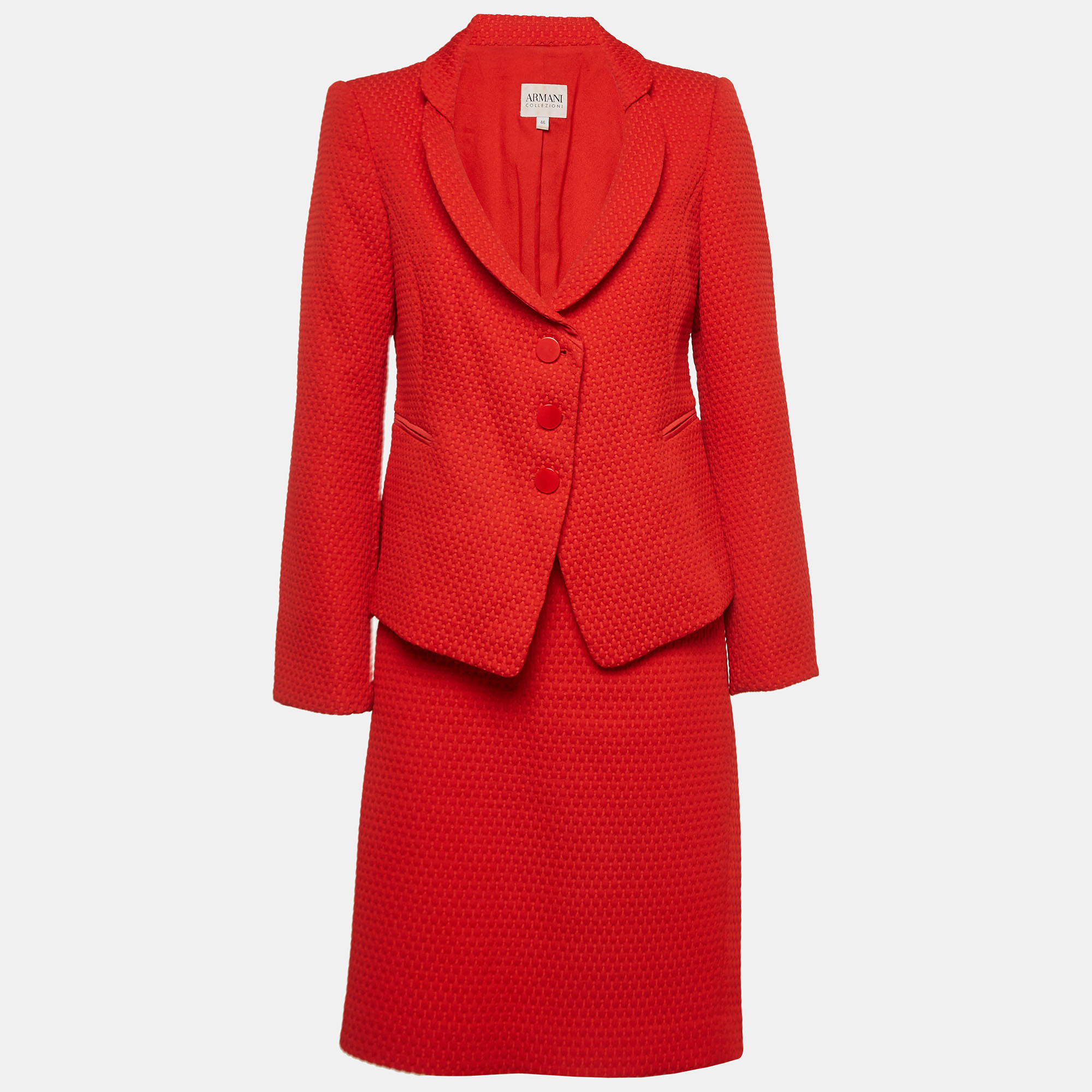 Armani Collezioni Red Knit Skirt And Blazer Set L