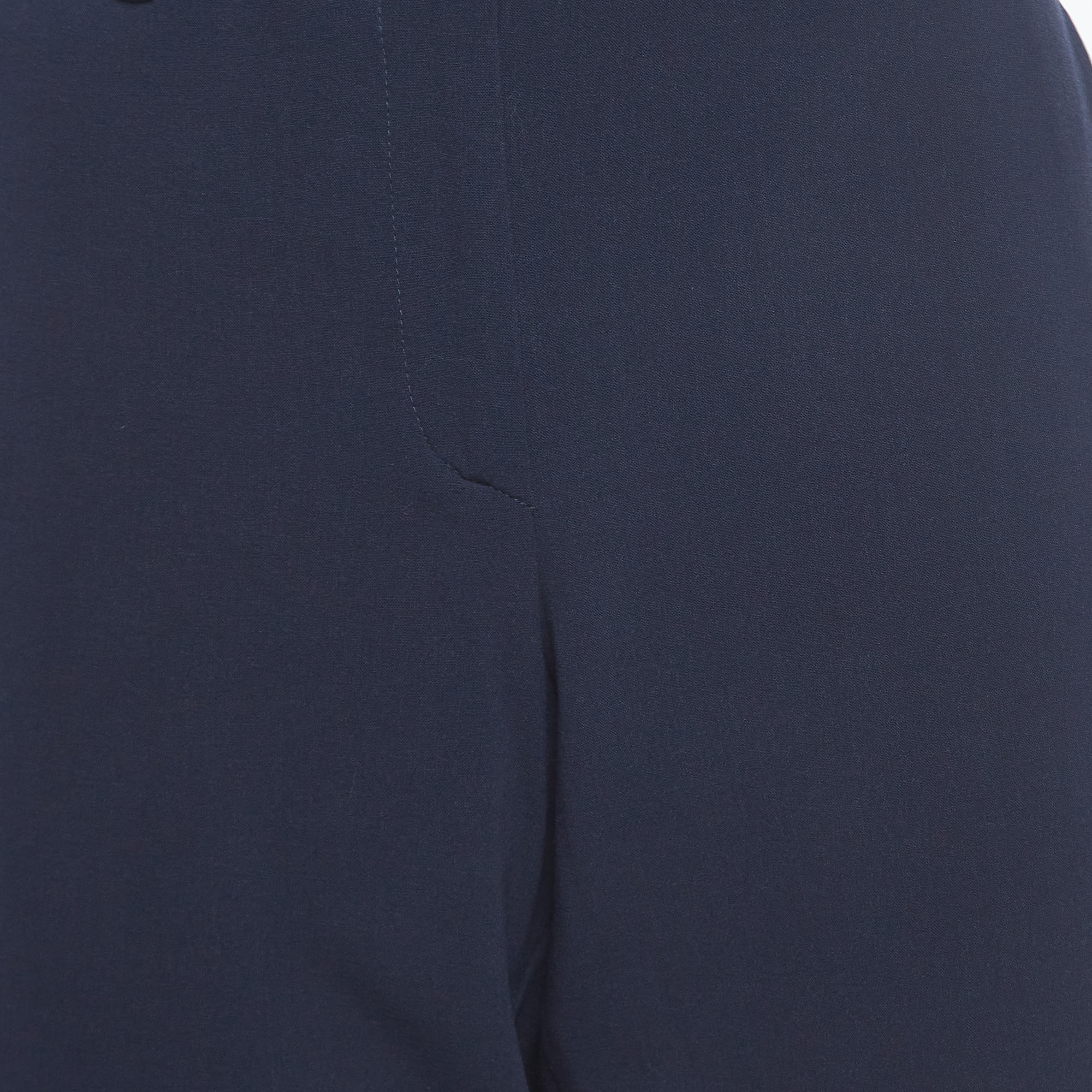 Armani Collezioni Navy Blue Wool Wide Leg Trousers L