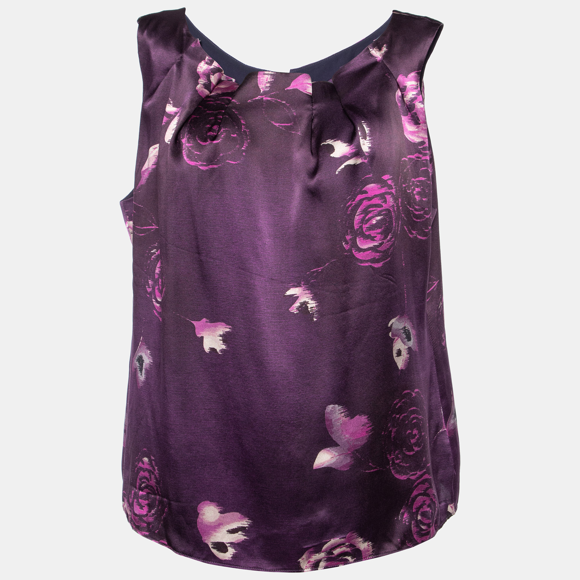 Armani collezioni purple floral print silk sleeveless top l