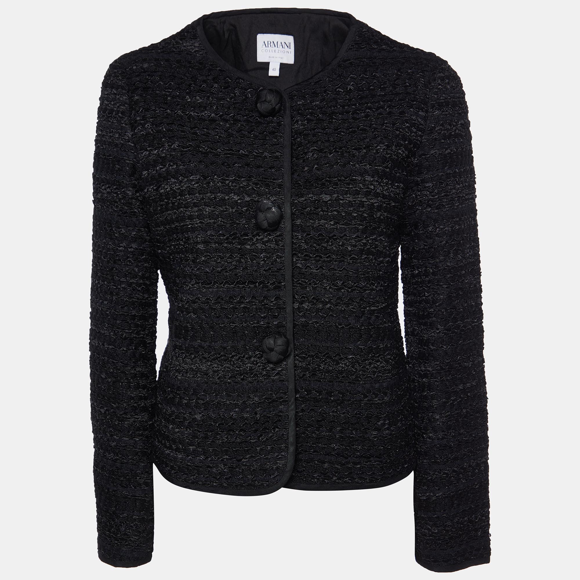 Armani collezioni black tweed button front jacket s