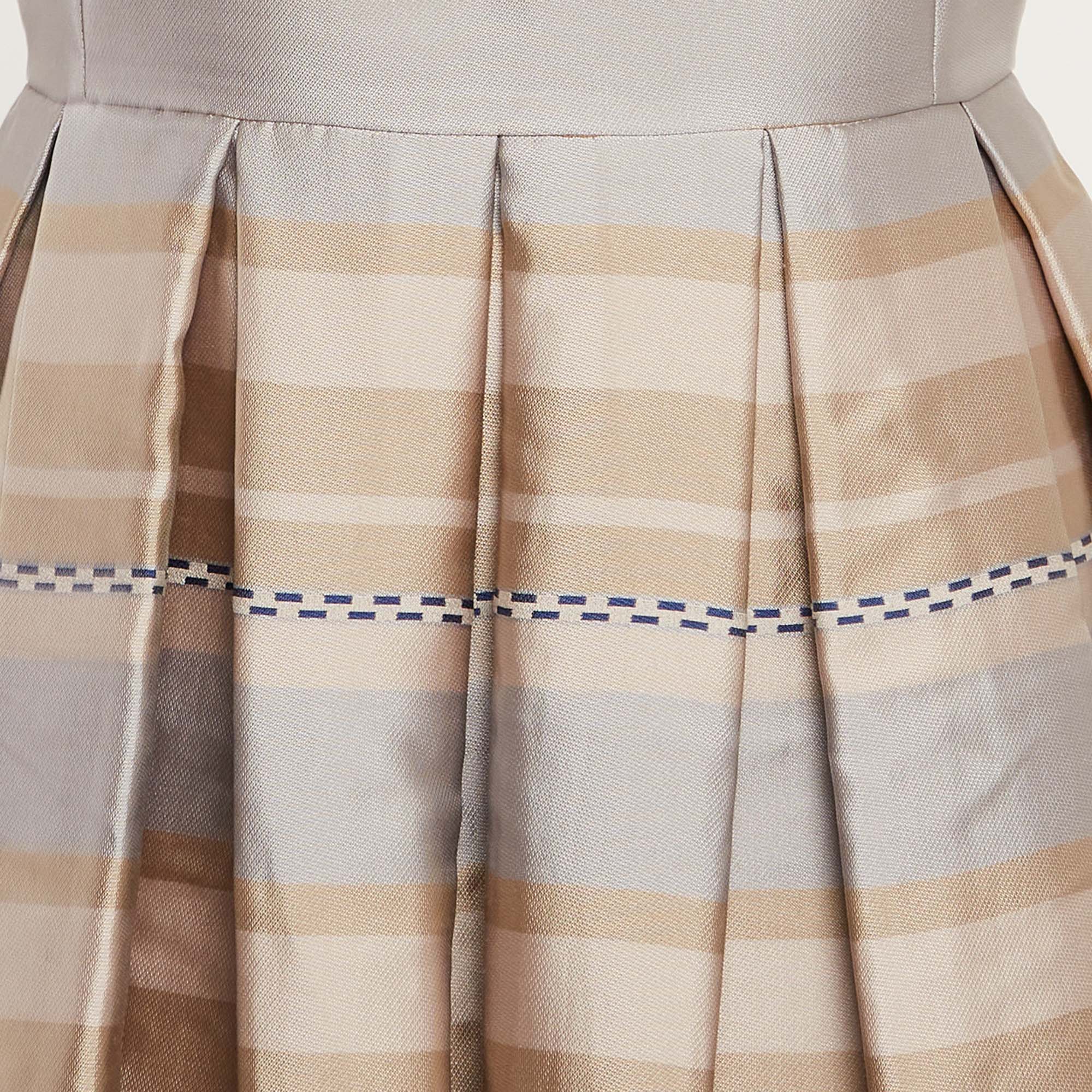 Armani Exchange Beige Stripe Crepe Pleated Mini Dress M