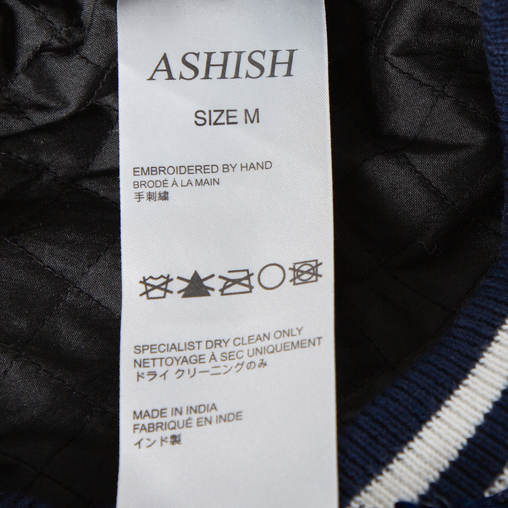 Ashish Navy Blue & White Sequin Embellished Button Front Jacket M