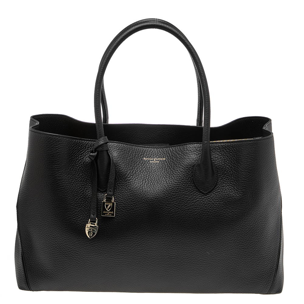 Aspinal Of London Black Grained Leather The London Tote