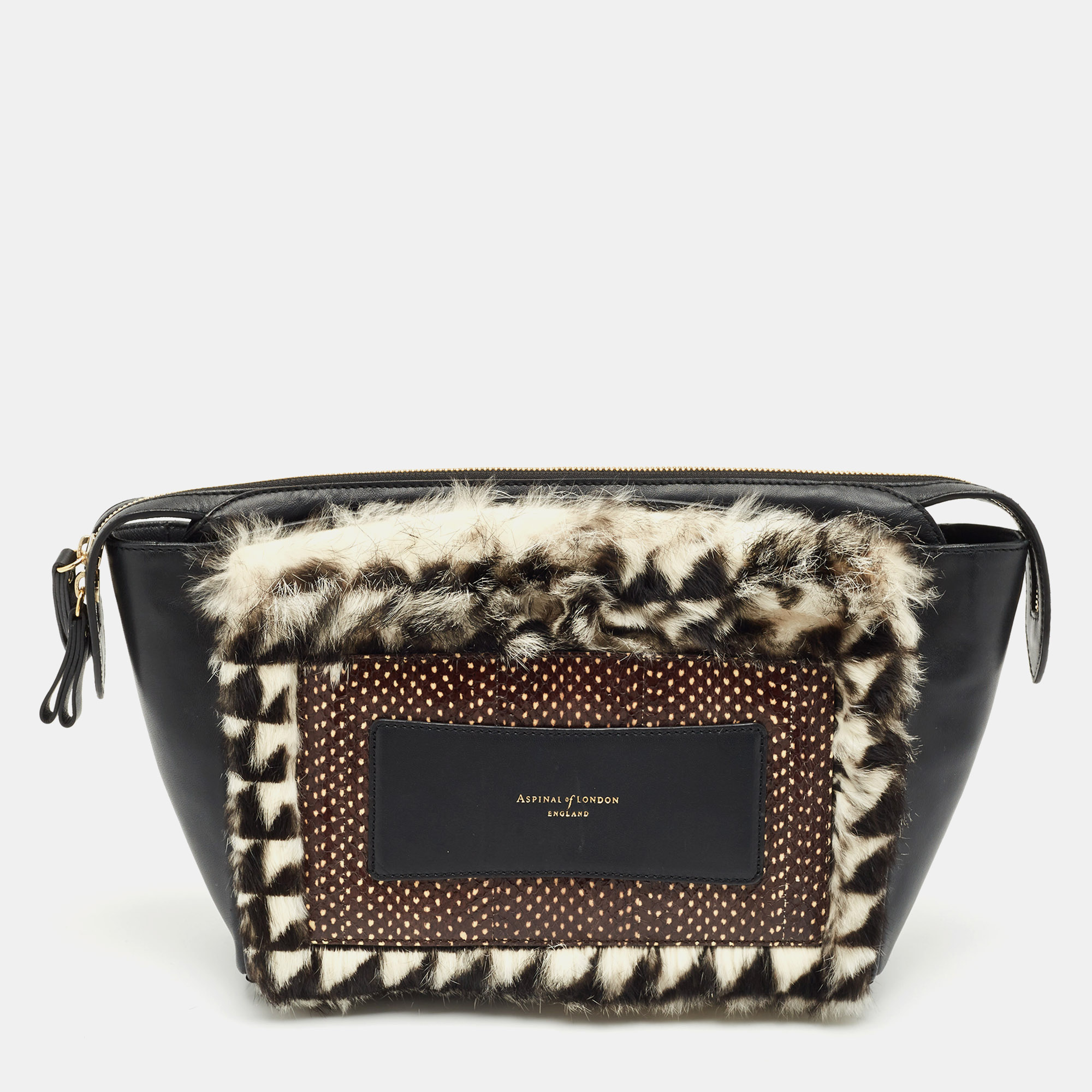 Aspinal Of London Black/White Leather, Rabbit Fur and Snakeskin Shoulder Bag
Aspinal Of London Black/White Leather, Rabbit Fur and Snakeskin Shoulder Bag