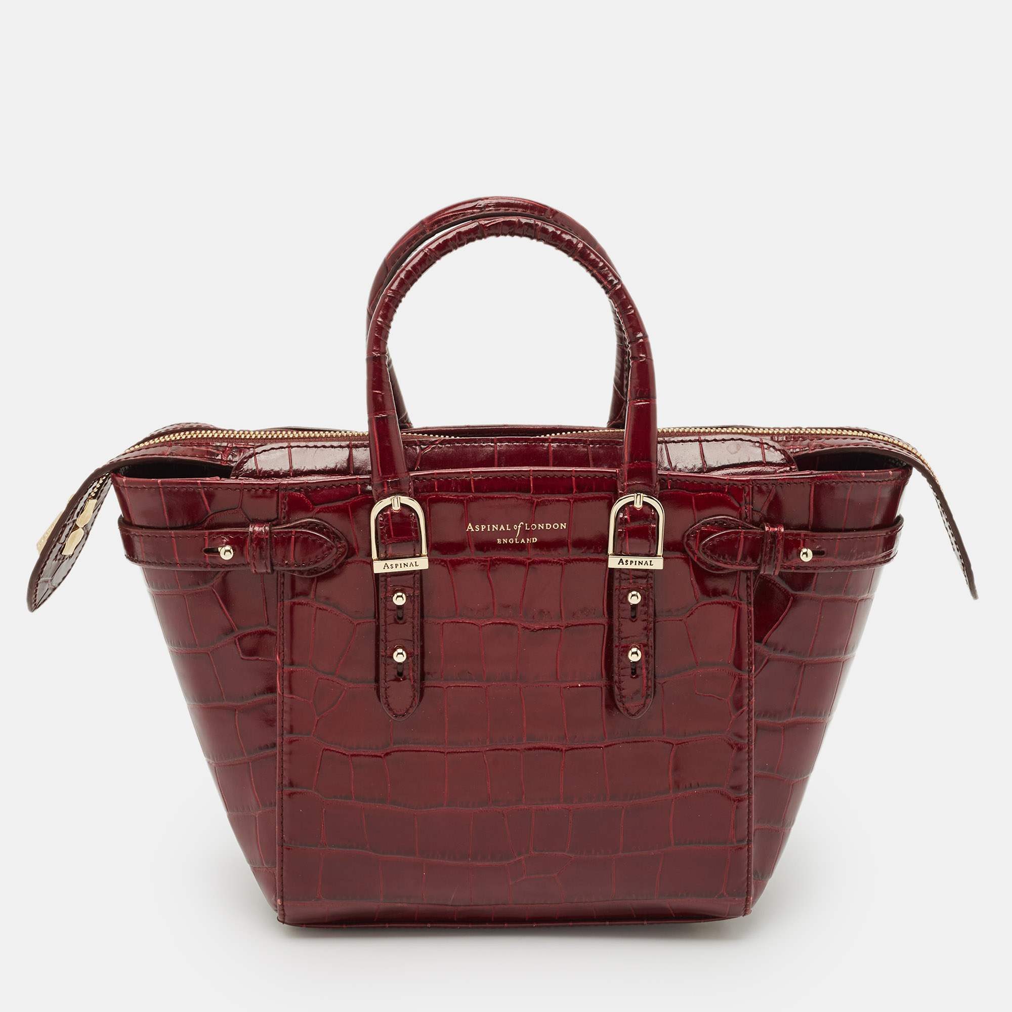 Aspinal of London Burgundy Croc Embossed Leather Marylebone Top Handle Bag
Aspinal of London Burgundy Croc Embossed Leather Marylebone Top Handle Bag
