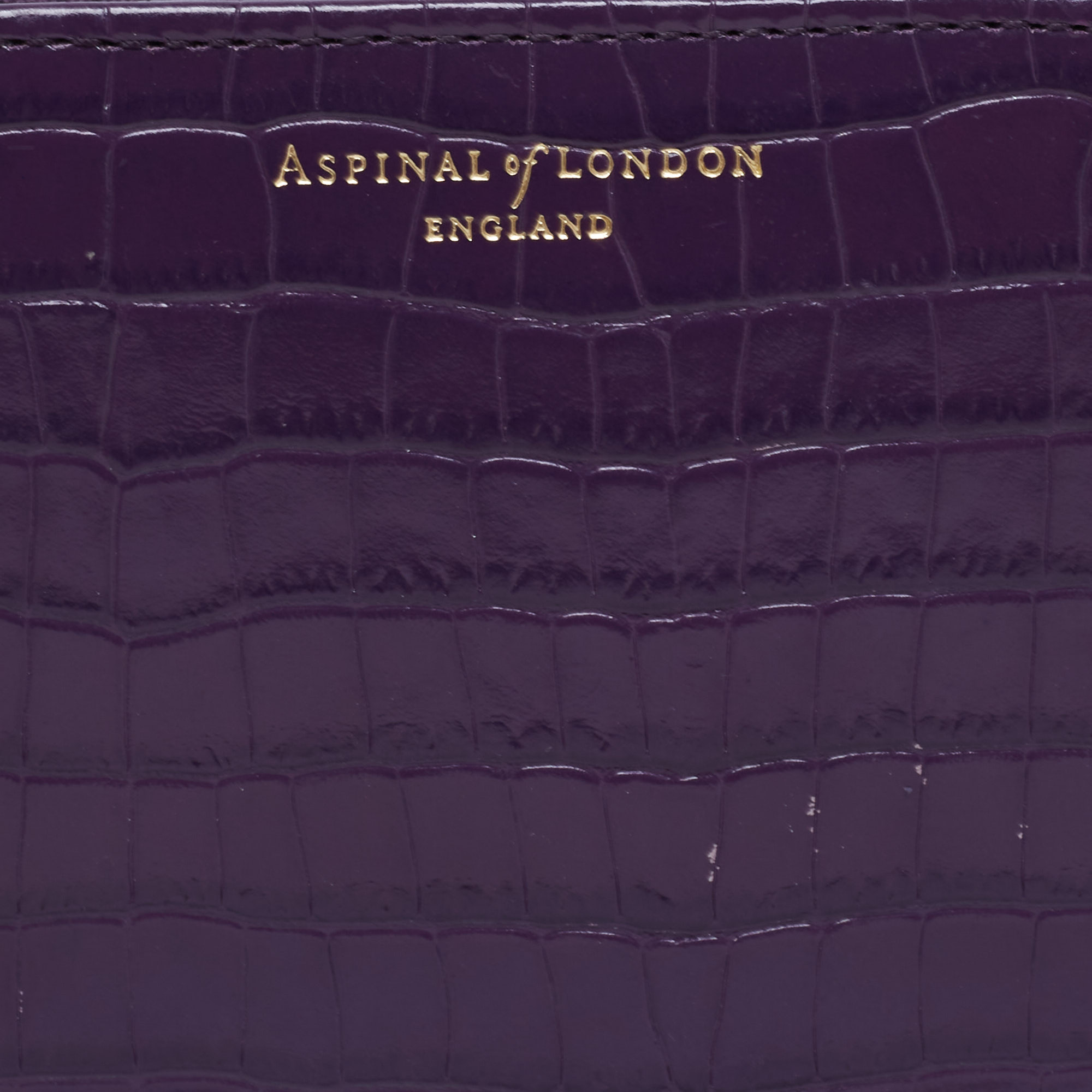 Aspinal Of London Purple Croc Embossed Leather Zip Around Compact Wallet