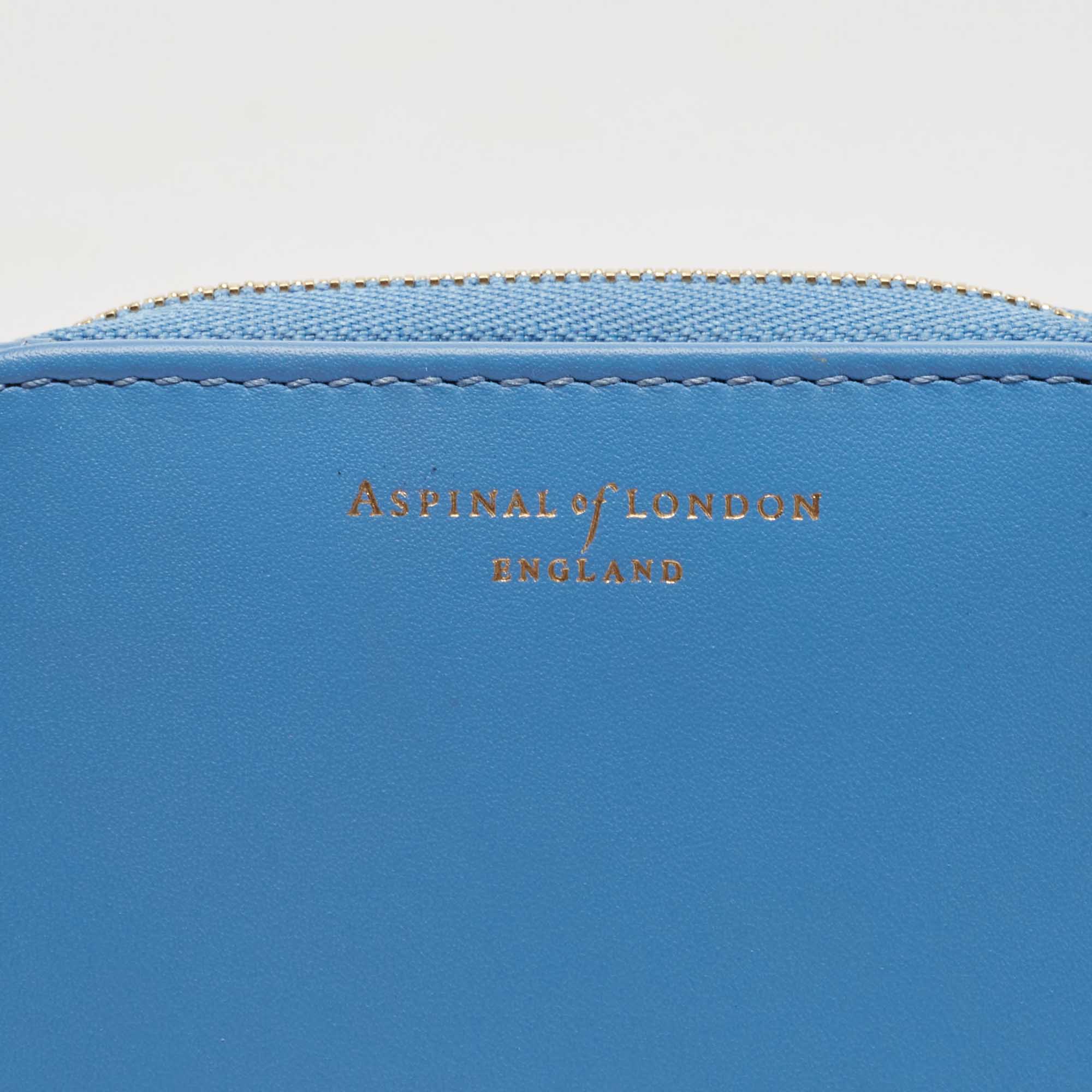 Aspinal Of London Light Blue Leather Zip Around Compact Wallet