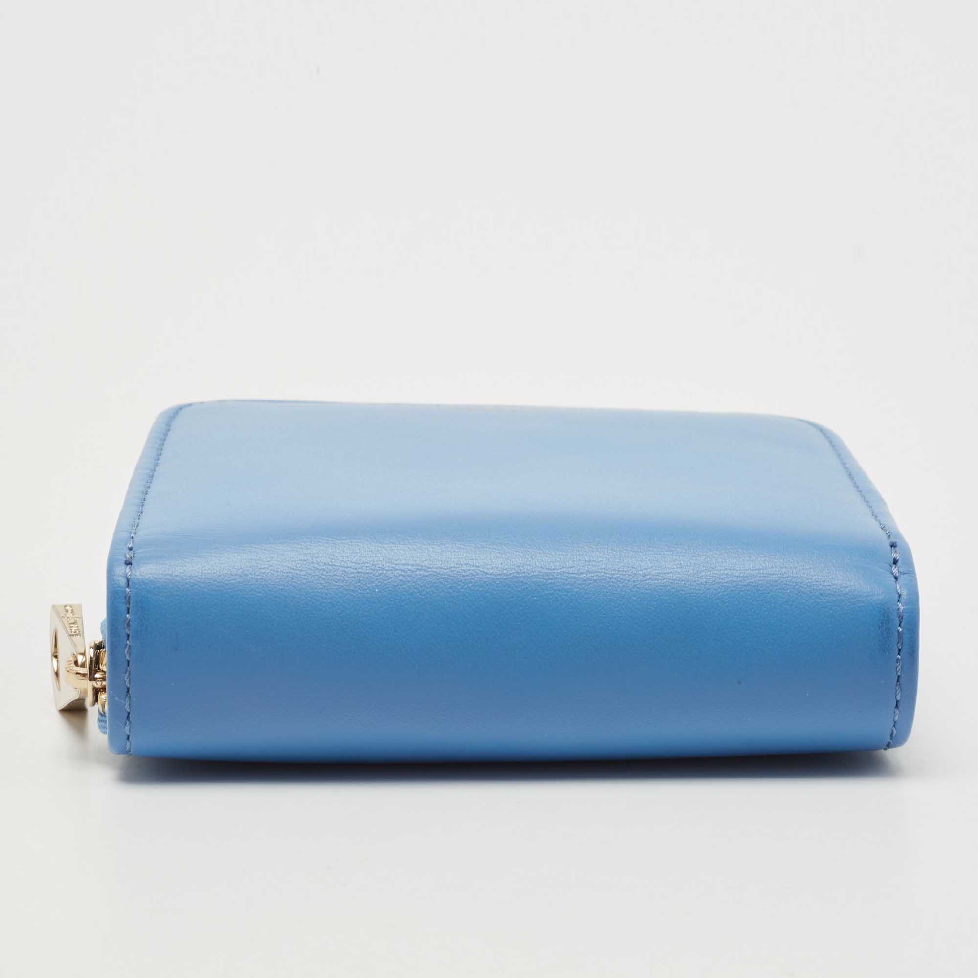 Aspinal Of London Light Blue Leather Zip Around Compact Wallet