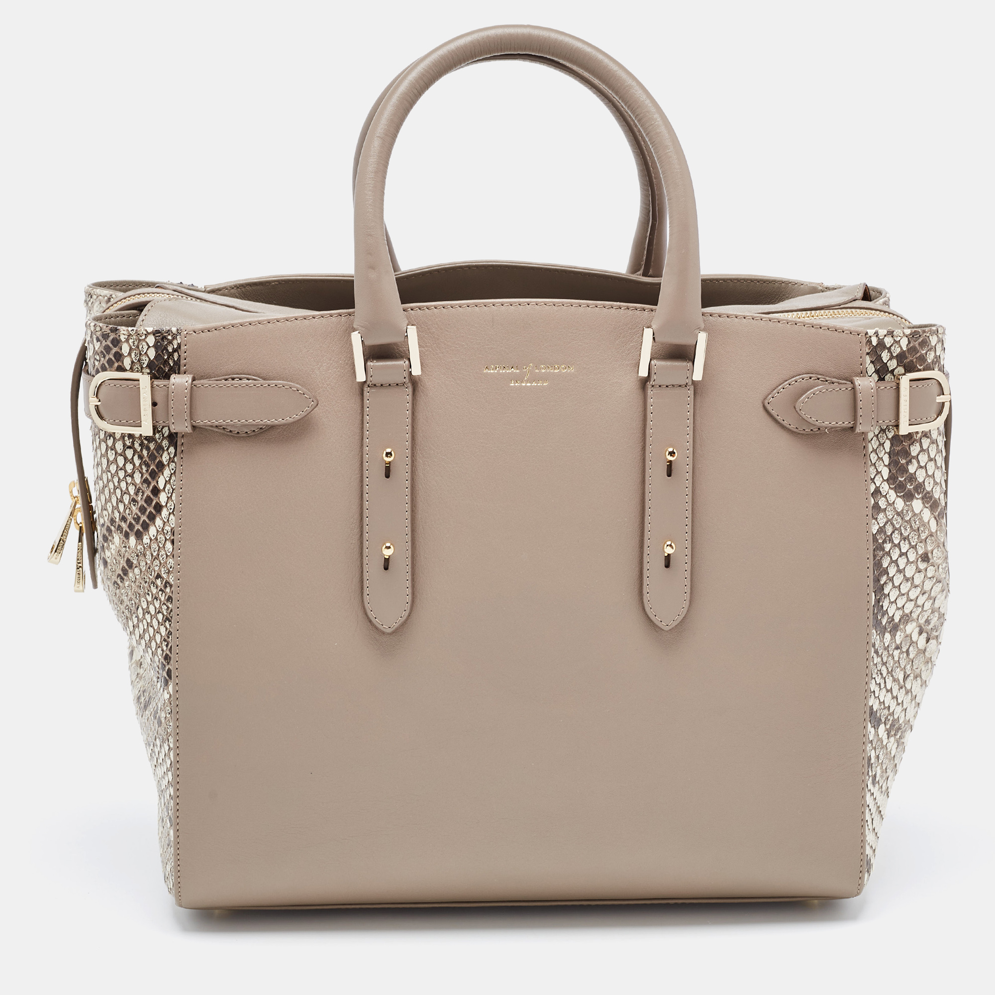 Aspinal Of London Beige Python Embossed And Leather Large Marylebone Tech Tote