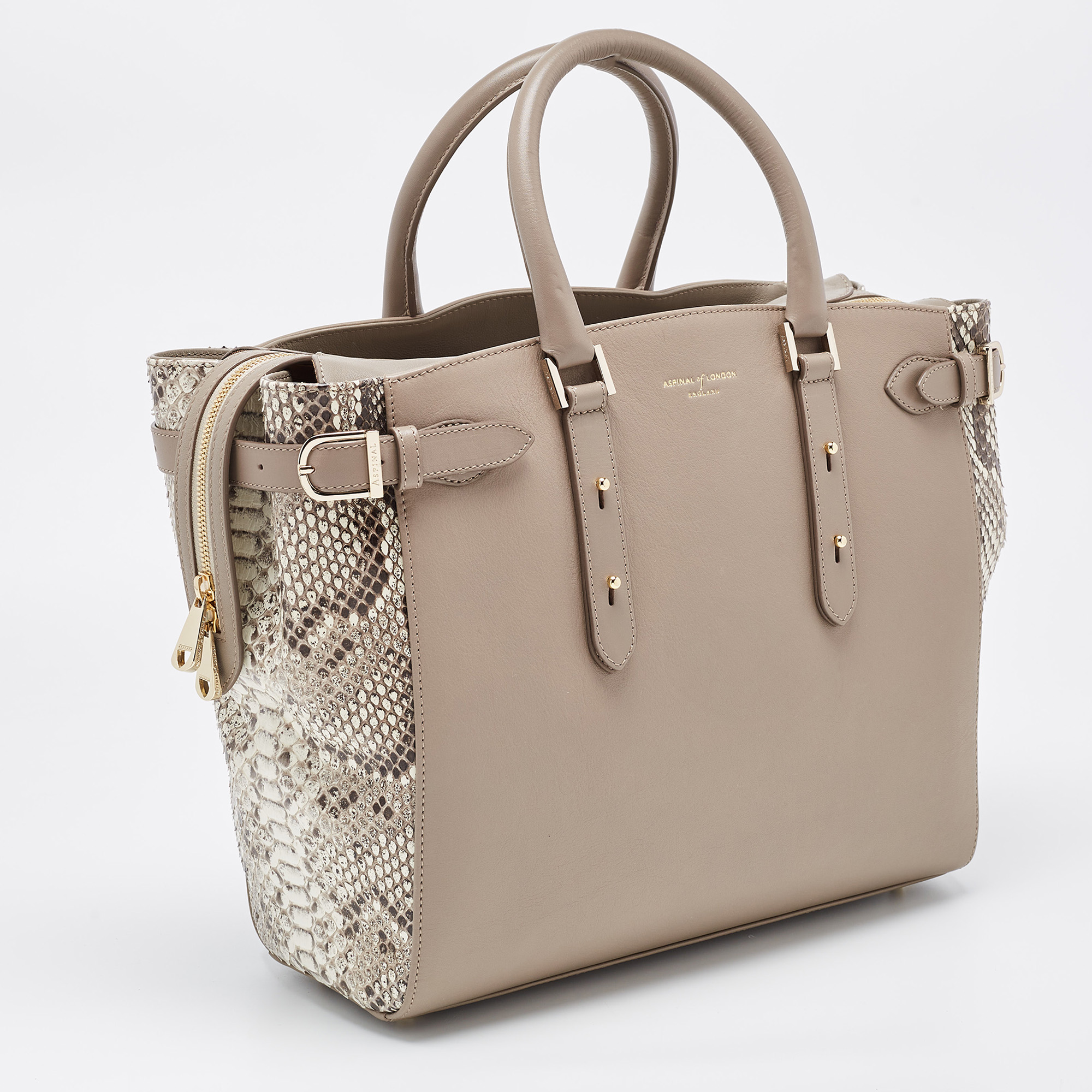 Aspinal Of London Beige Python Embossed And Leather Large Marylebone Tech Tote