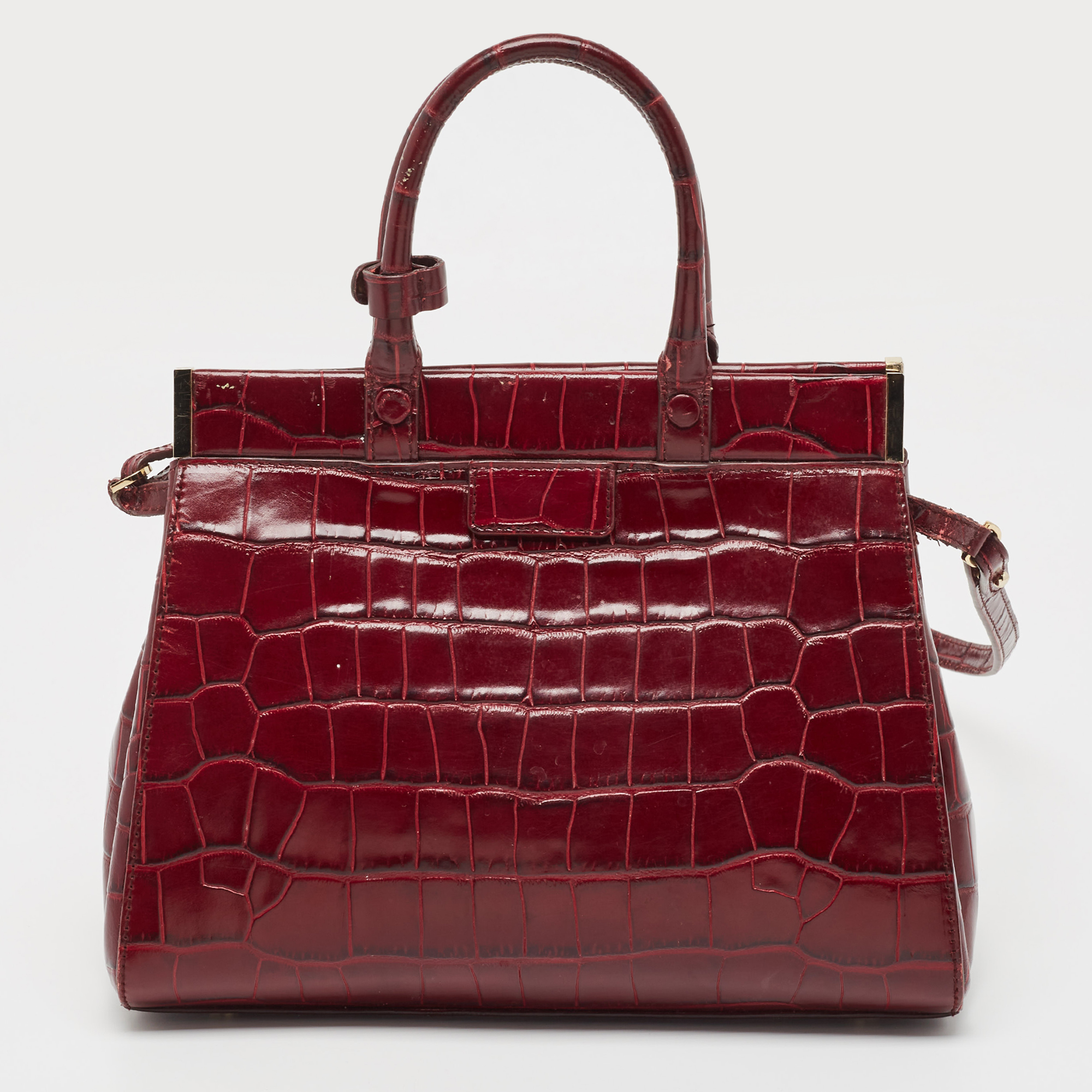 Aspinal Of London Burgundy Croc Embossed Leather Small Florence Snap Tote