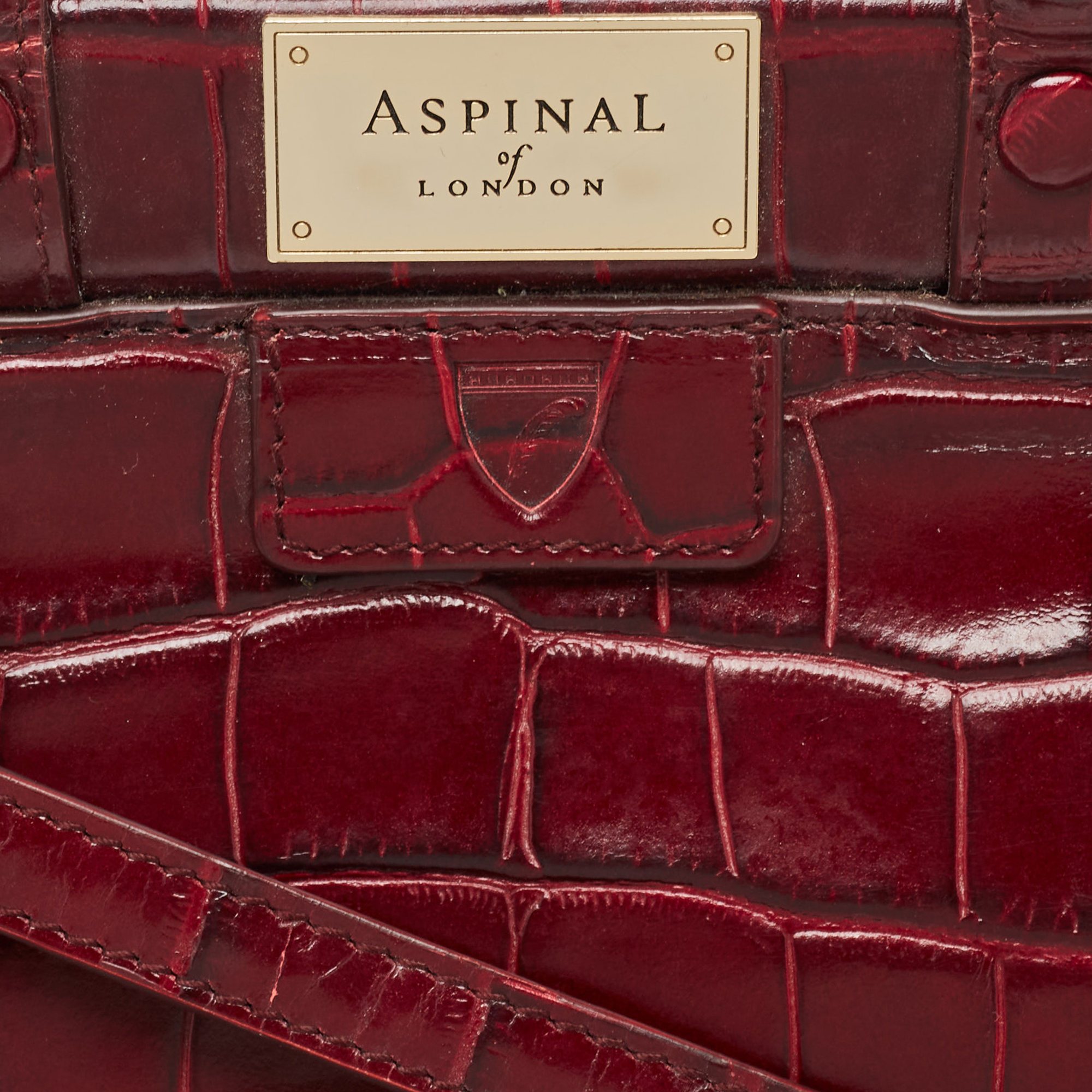 Aspinal Of London Burgundy Croc Embossed Leather Small Florence Snap Tote