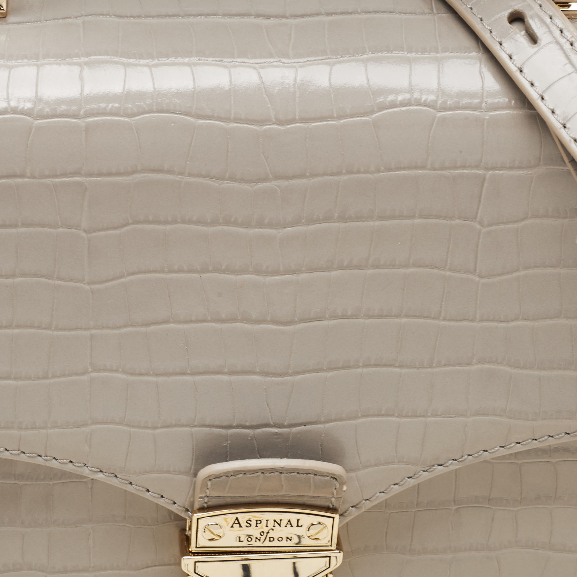 Aspinal Of London Grey Croc Embossed Leather Mayfair Top Handle Bag