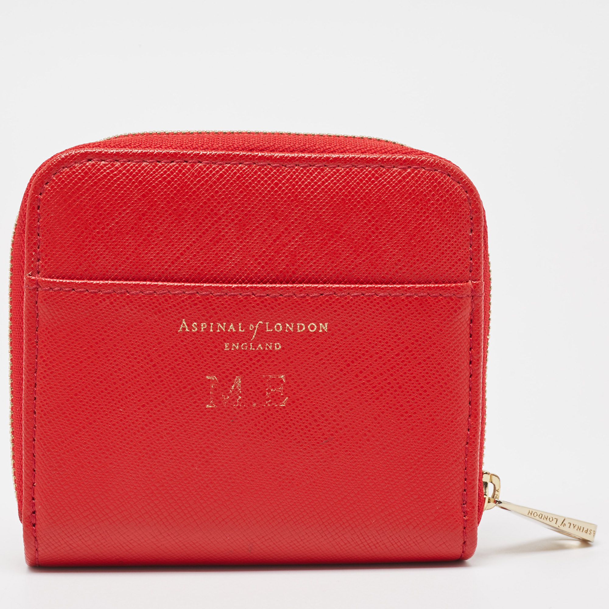 Aspinal Of London Red Leather Zip Around Compact Wallet