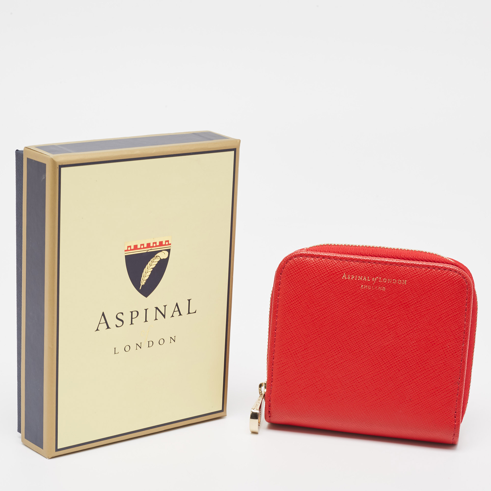 Aspinal Of London Red Leather Zip Around Compact Wallet