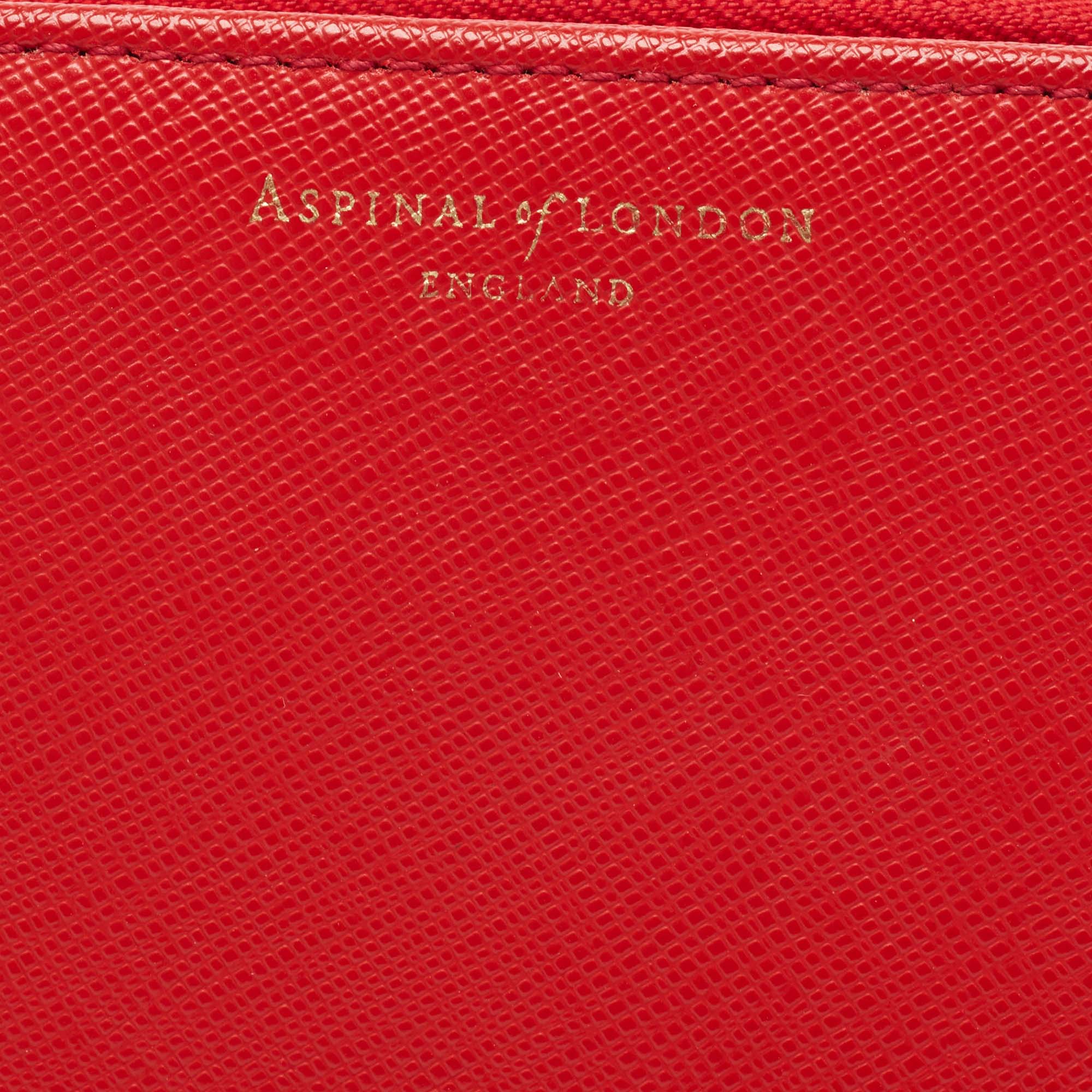 Aspinal Of London Red Leather Zip Around Compact Wallet