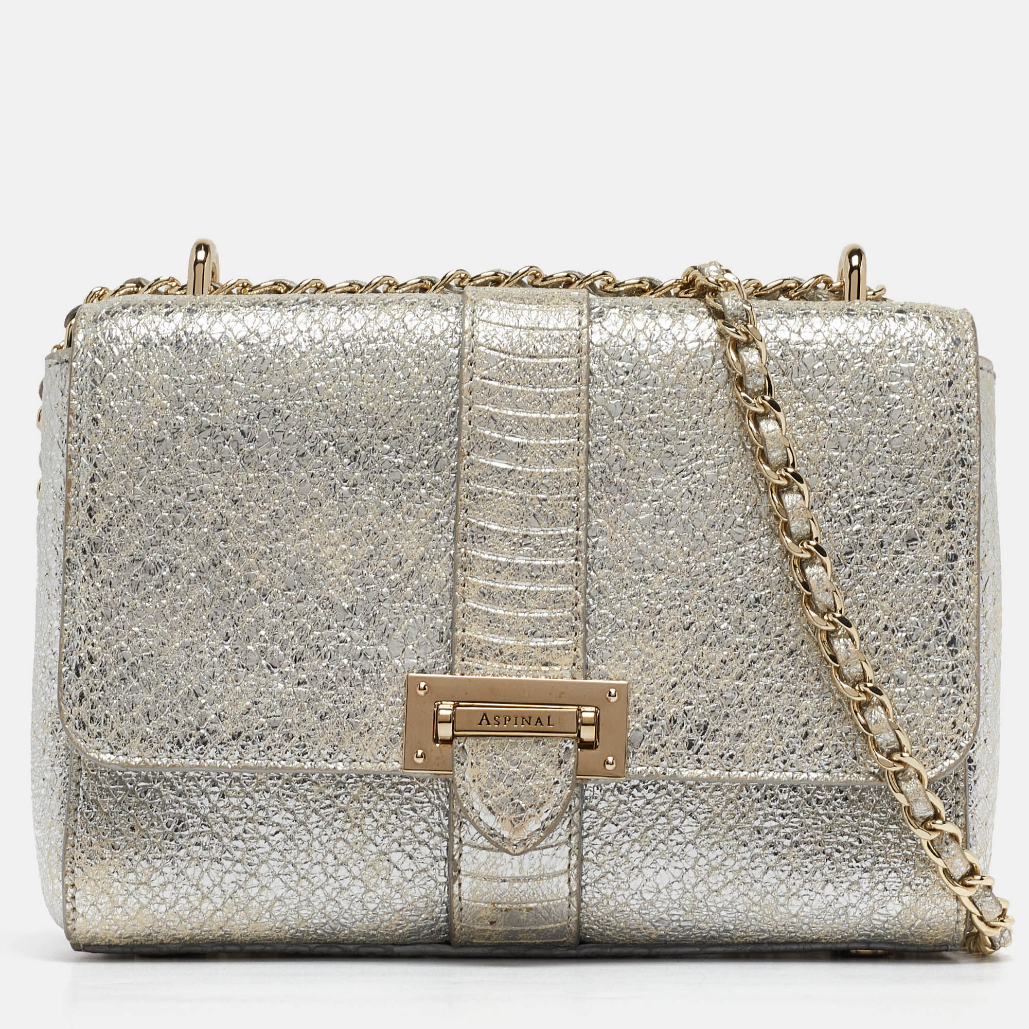 Aspinal of london silver python embossed leather small lottie shoulder bag