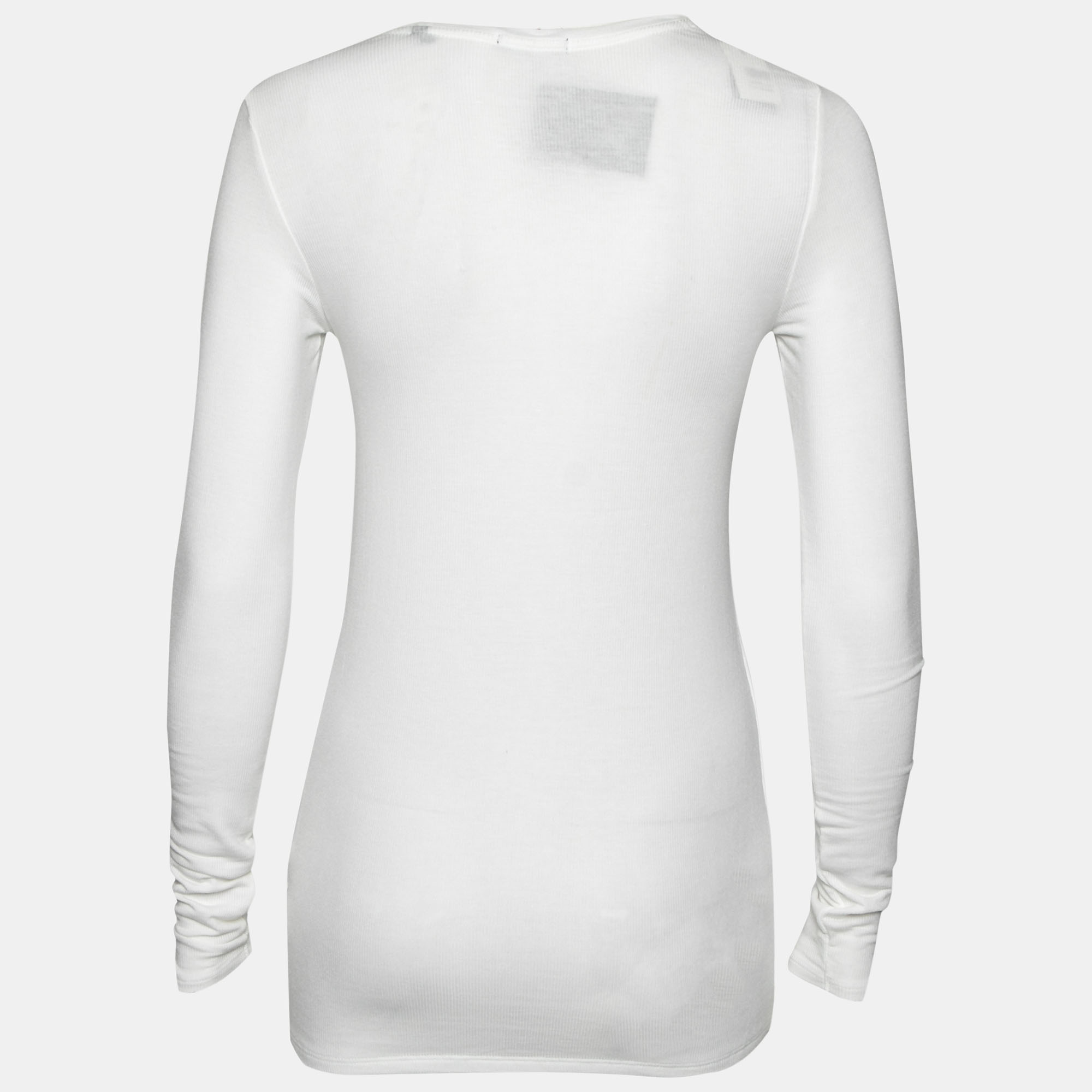 ATM White Rib Knit Long Sleeve Round Neck Top M