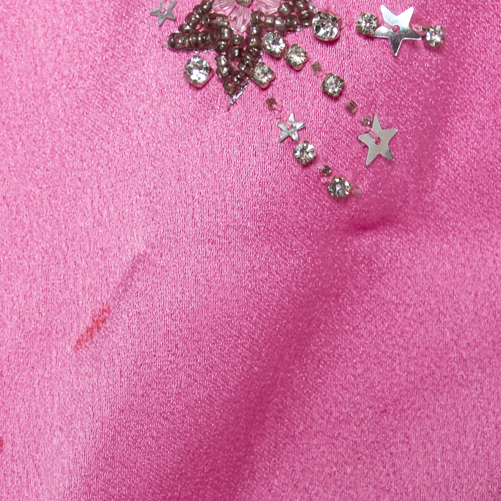 Attico Pink Satin Bead Embellished Wrap Blouse S